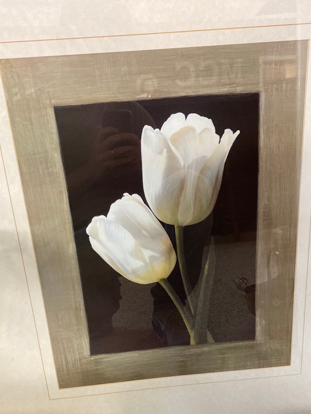 White rose flower picture in gold frame