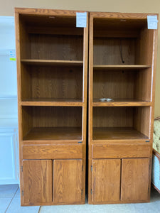 Solid oak bookcase with cabinet storage