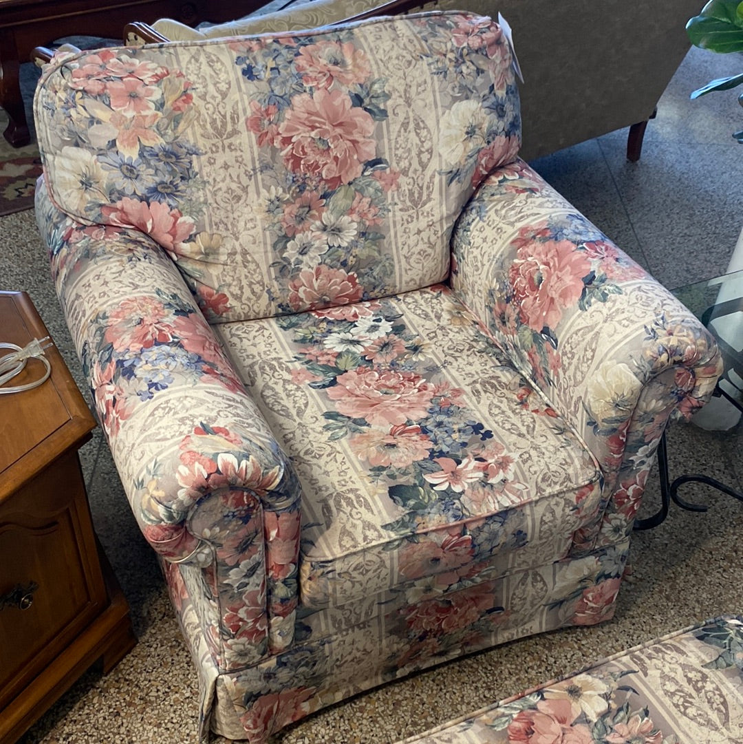 Floral arm chair and ottoman