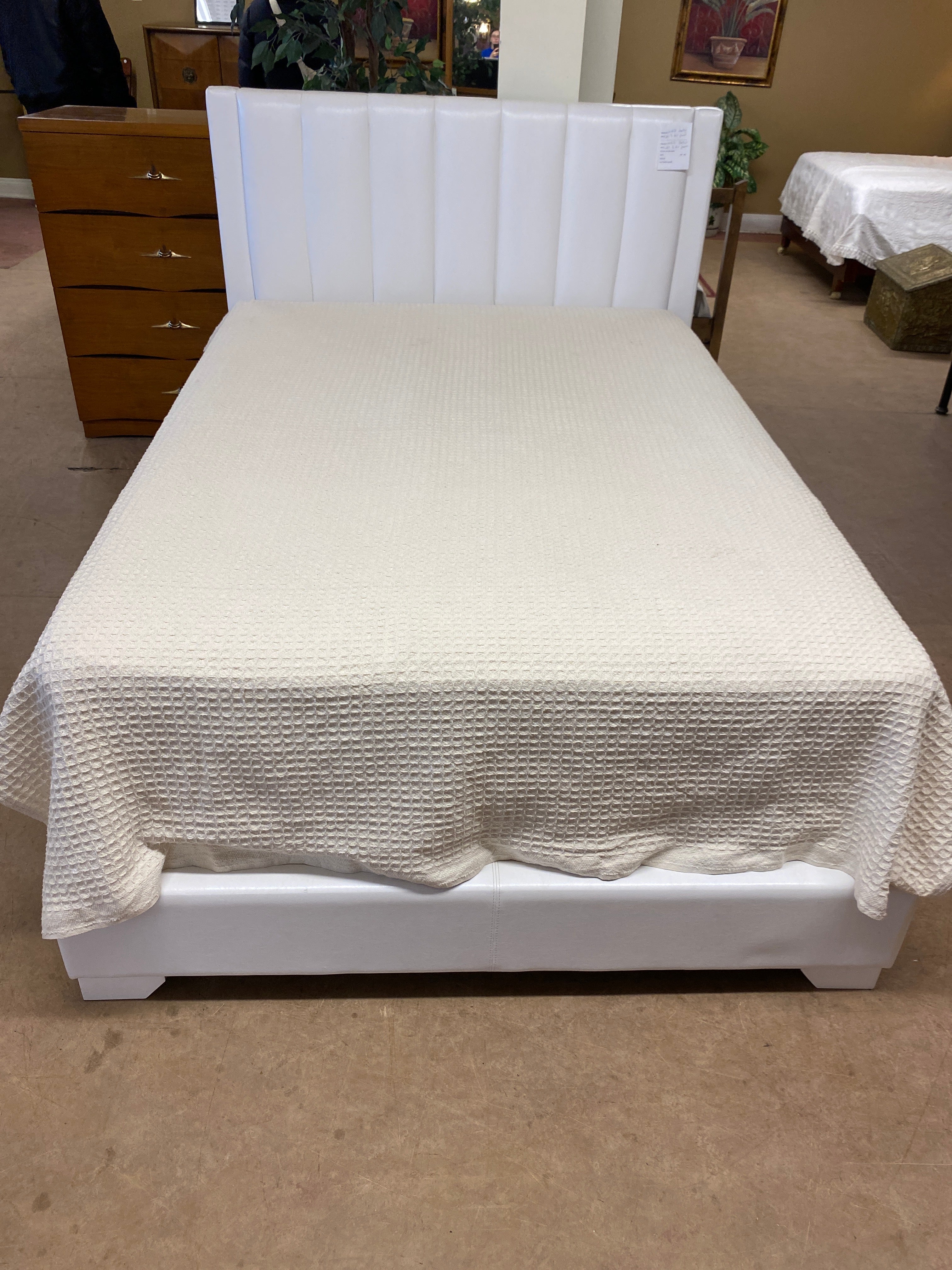 White leather Double bed frame