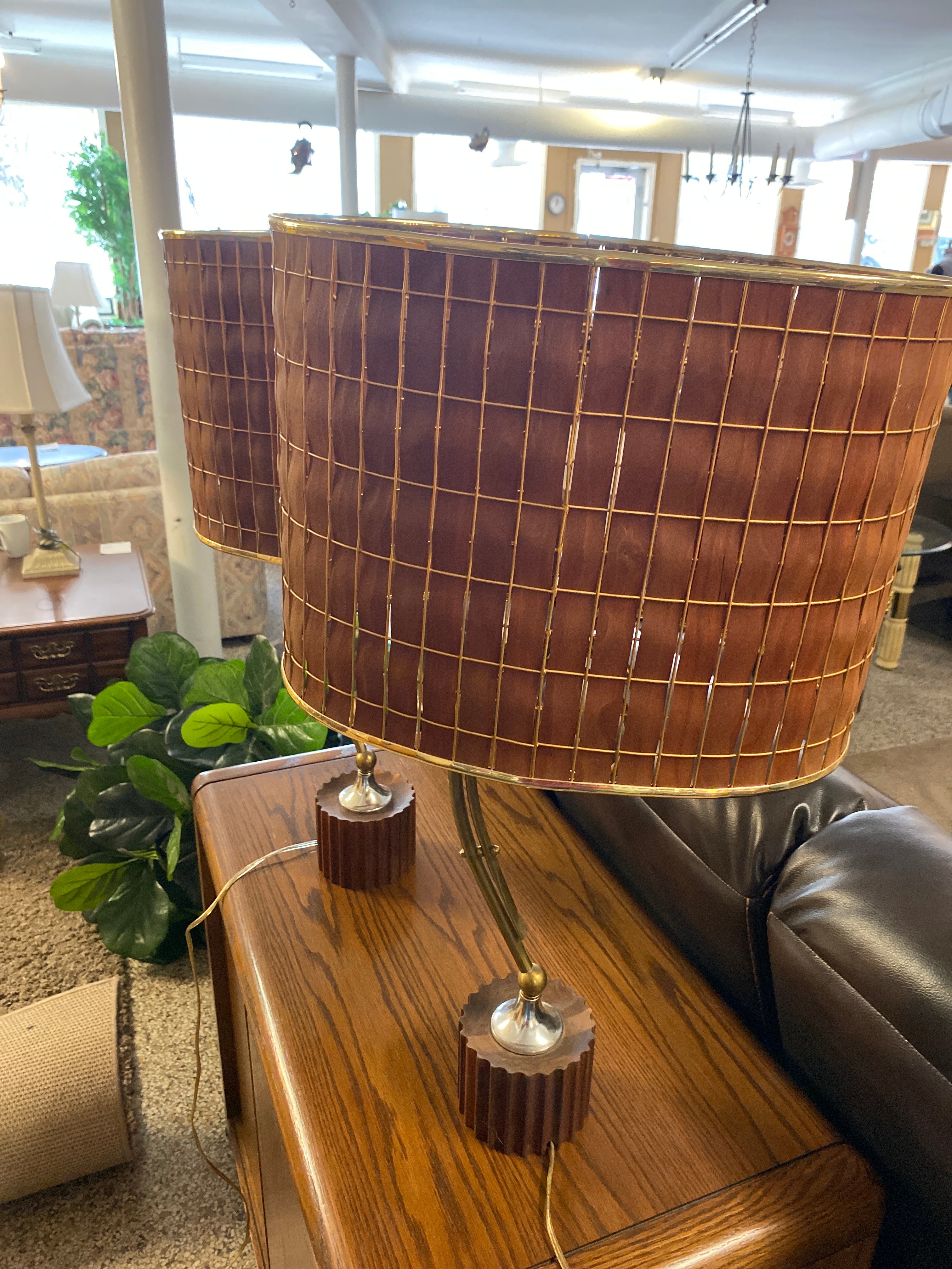 Pair of MCM teak table lamps