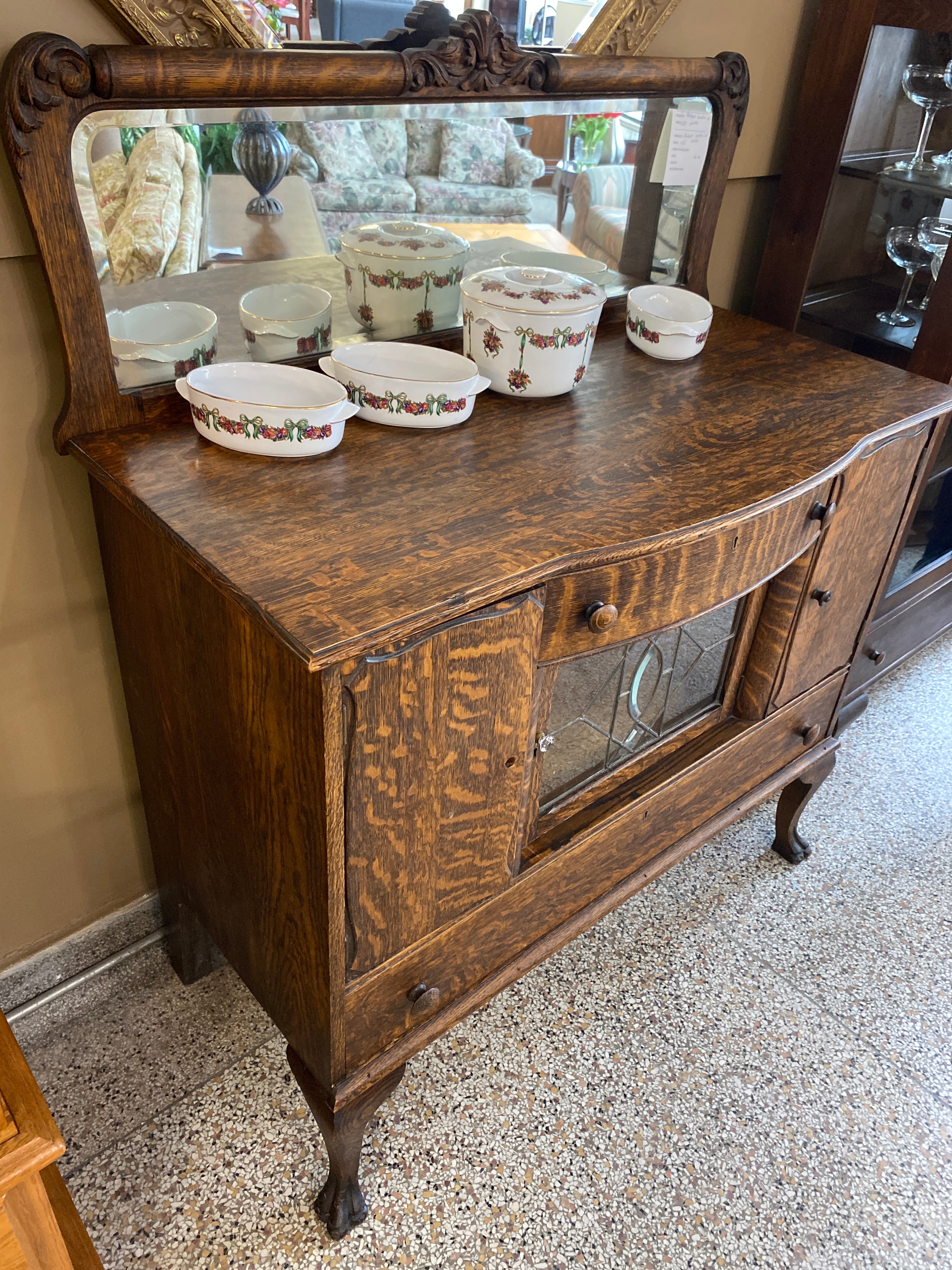 Antique hutch with mirror