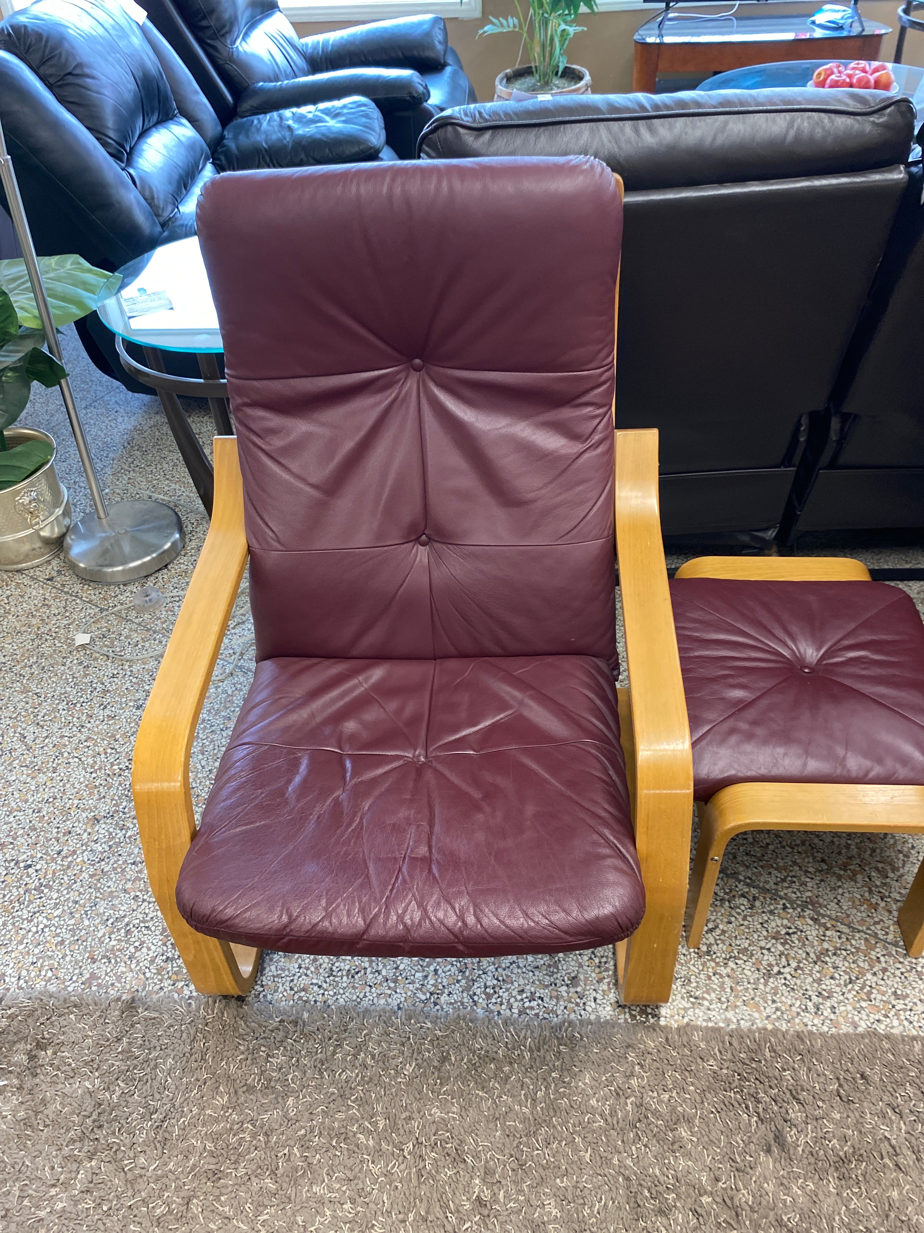 Burgundy chair + stool
