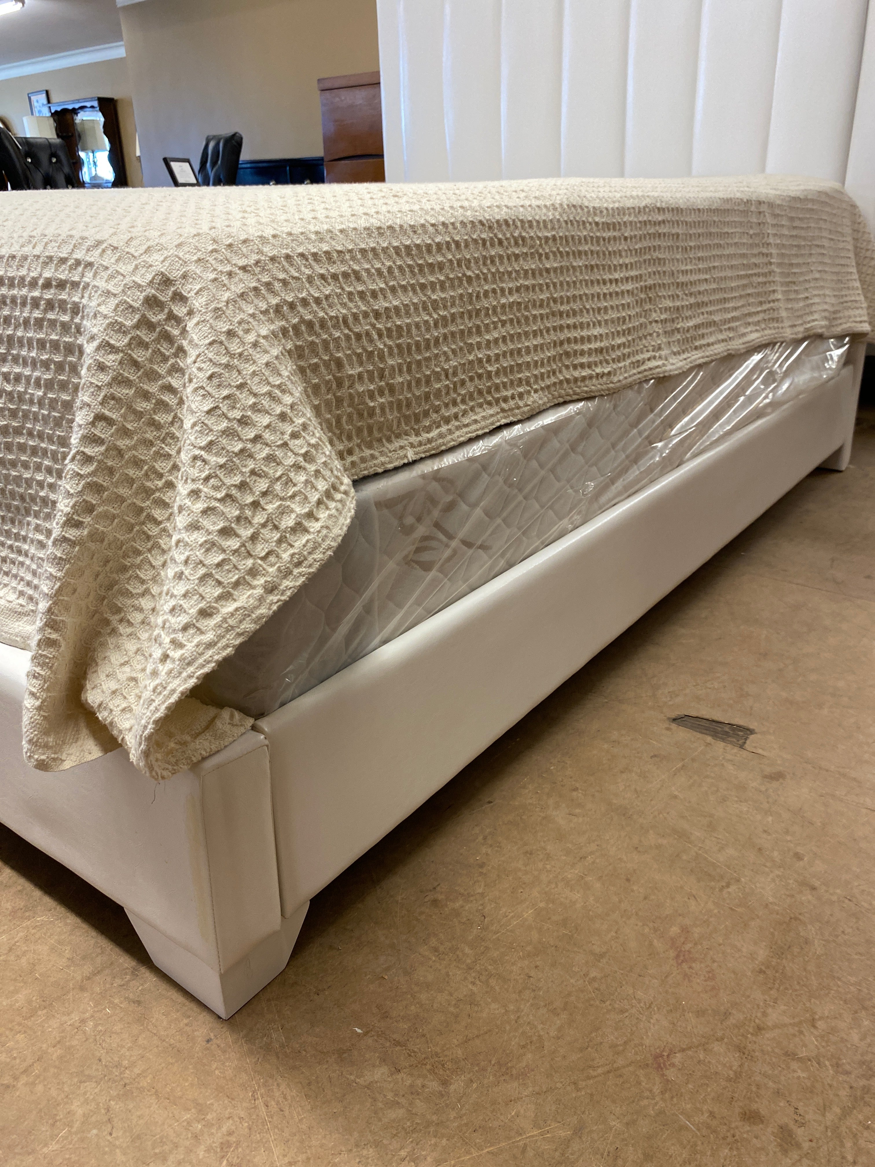 White leather Double bed frame