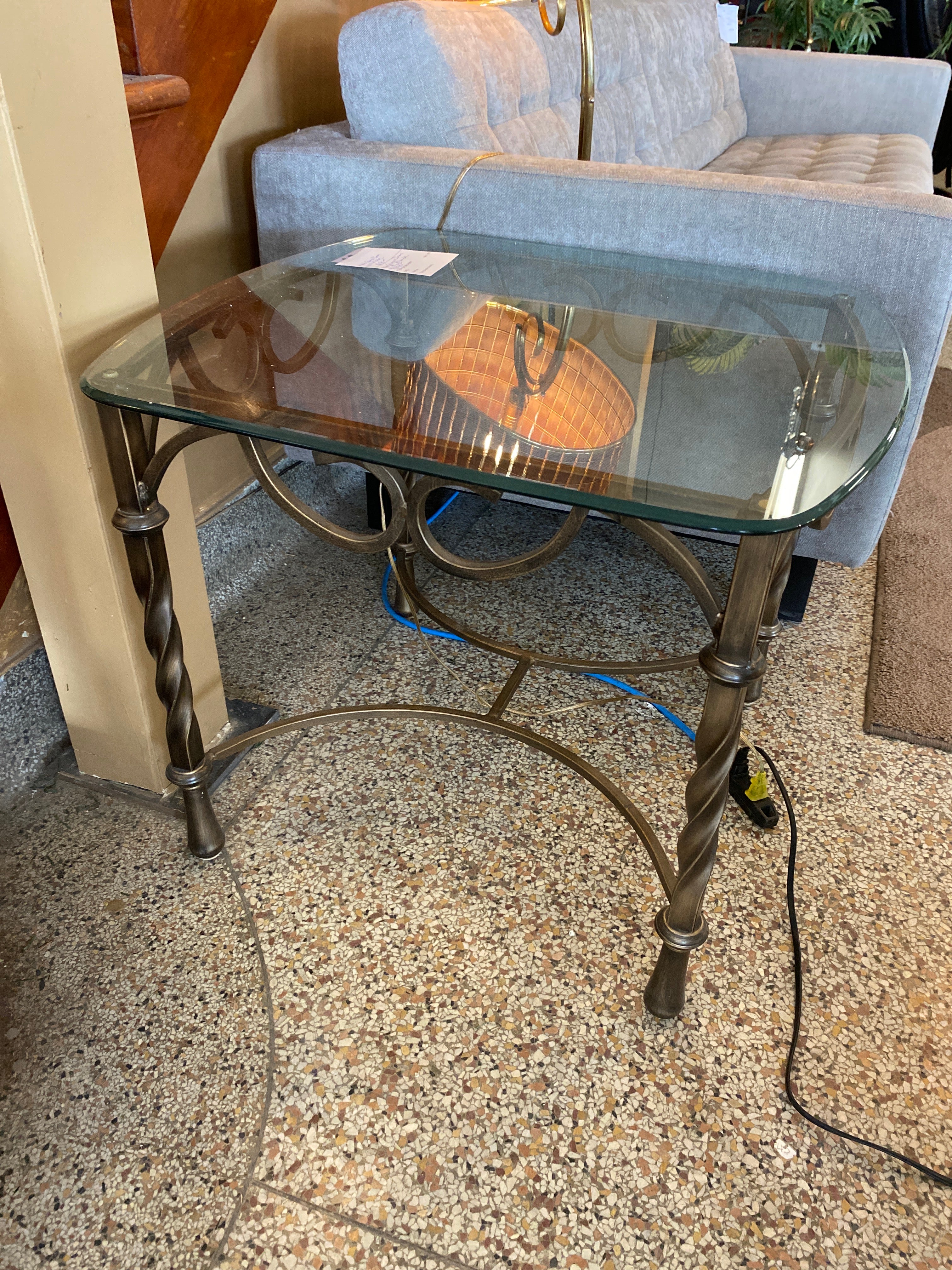 Glass iron end table