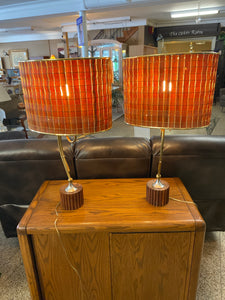 Pair of MCM teak table lamps