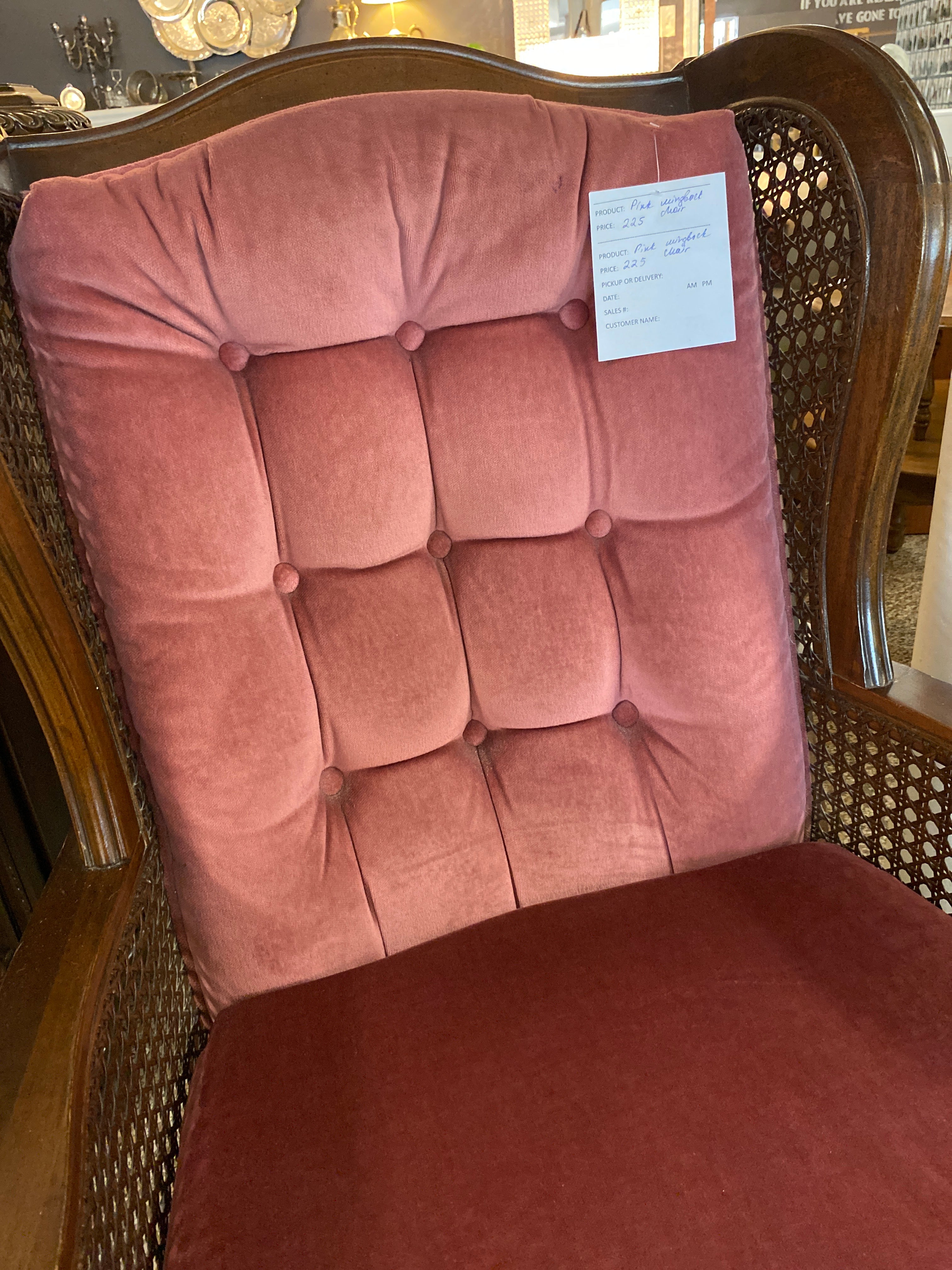 Pink wingback chair