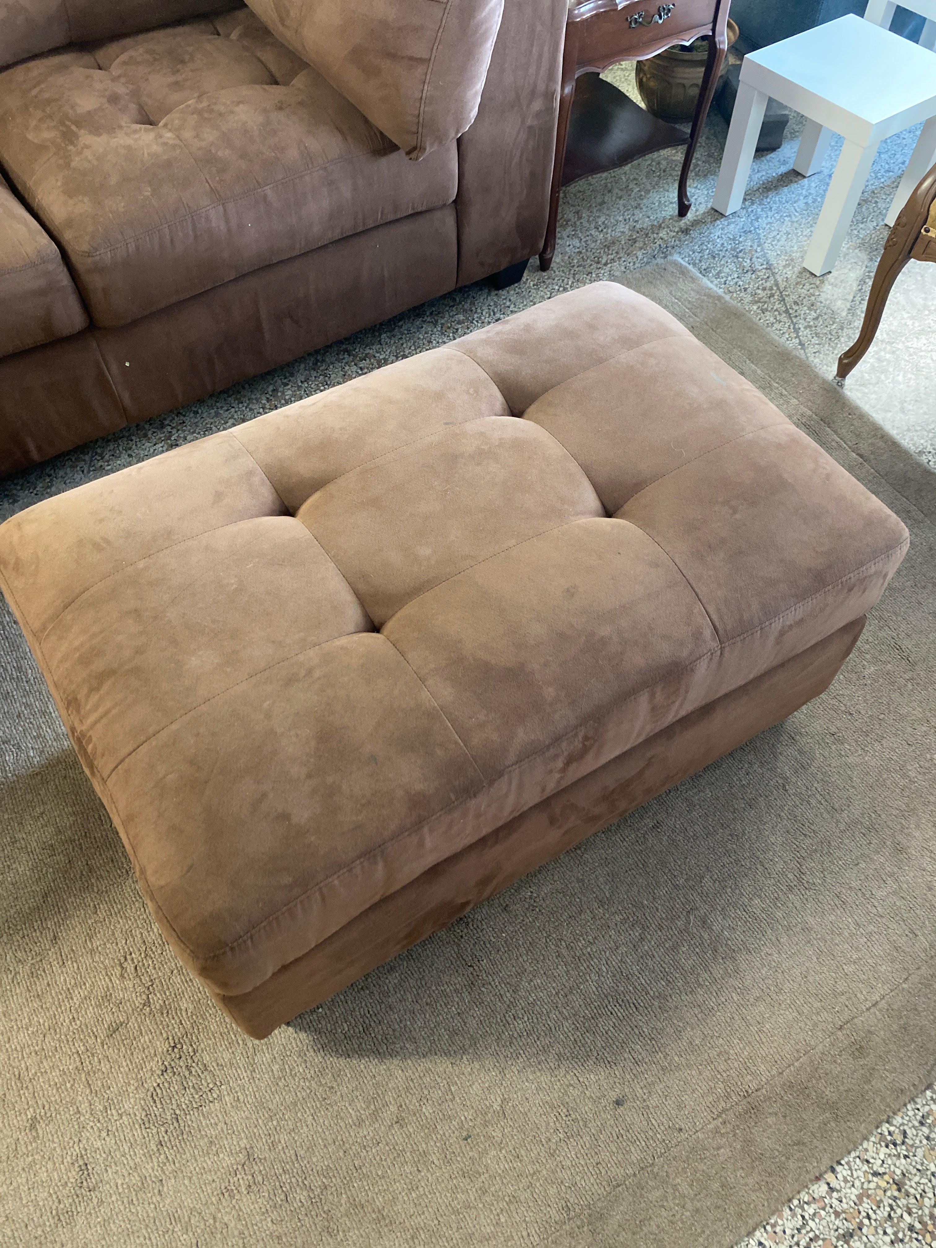 Brown sectional + ottoman