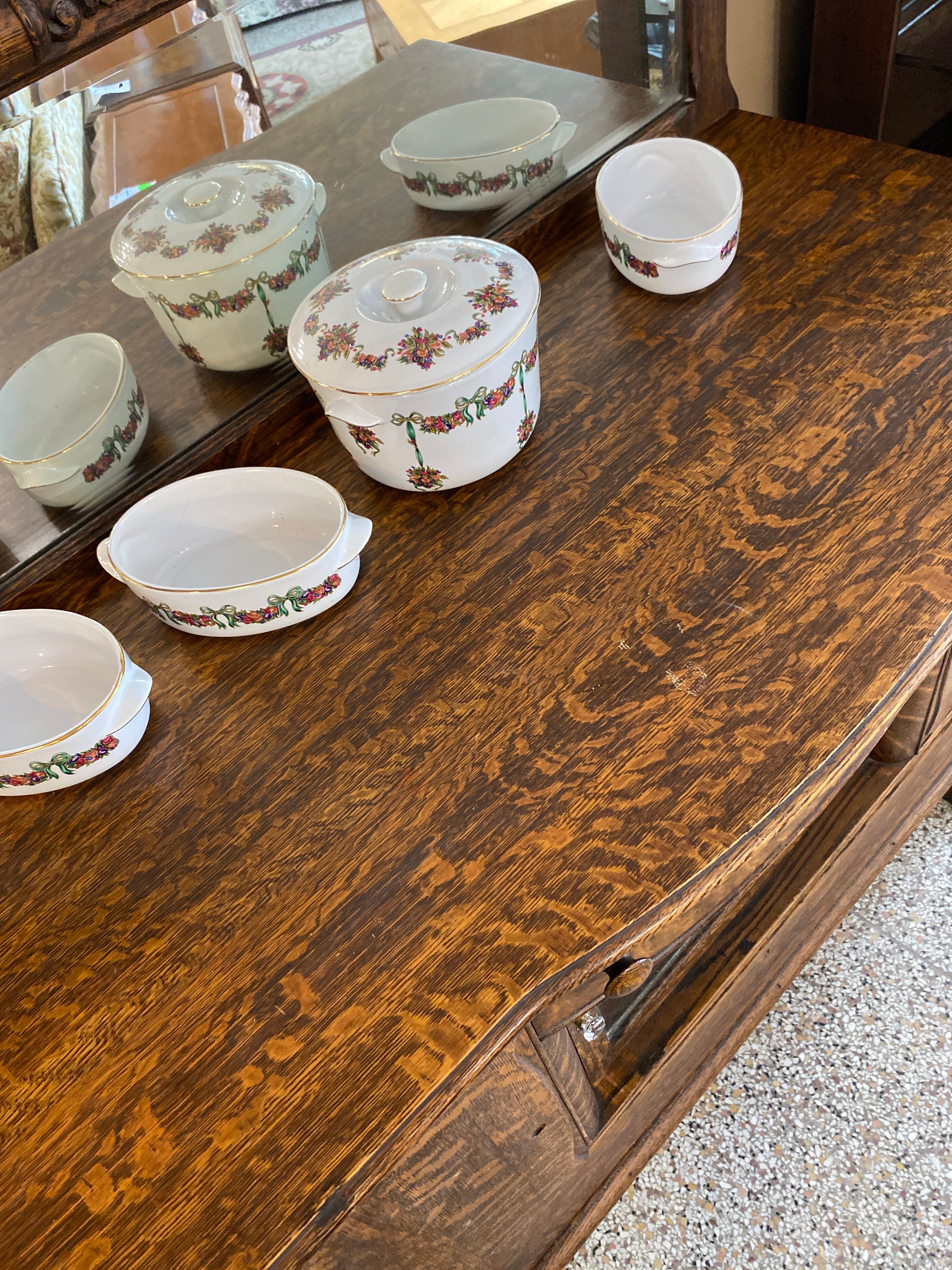 Antique hutch with mirror