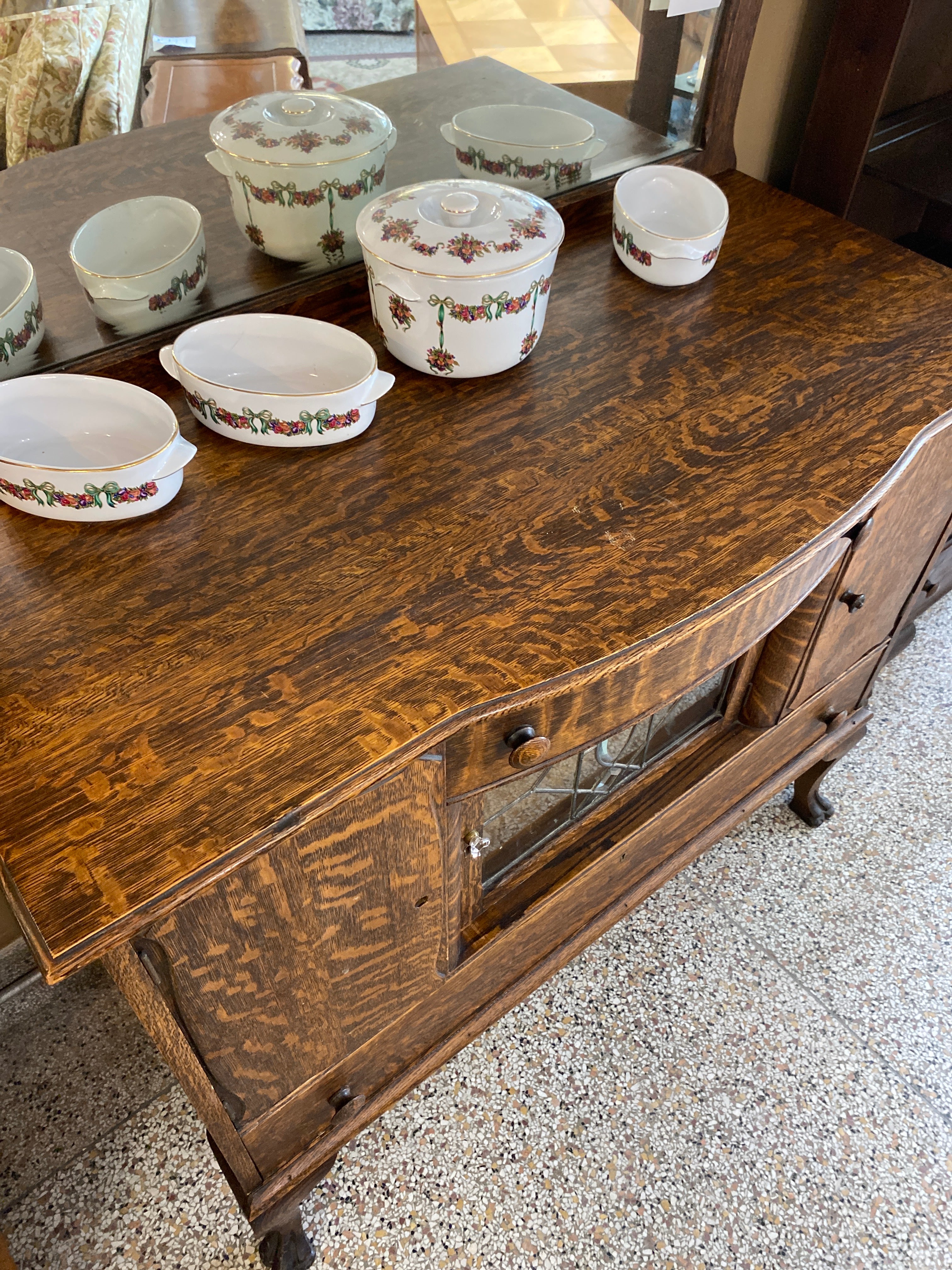 Antique hutch with mirror