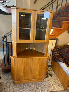 Teak corner curio cabinet