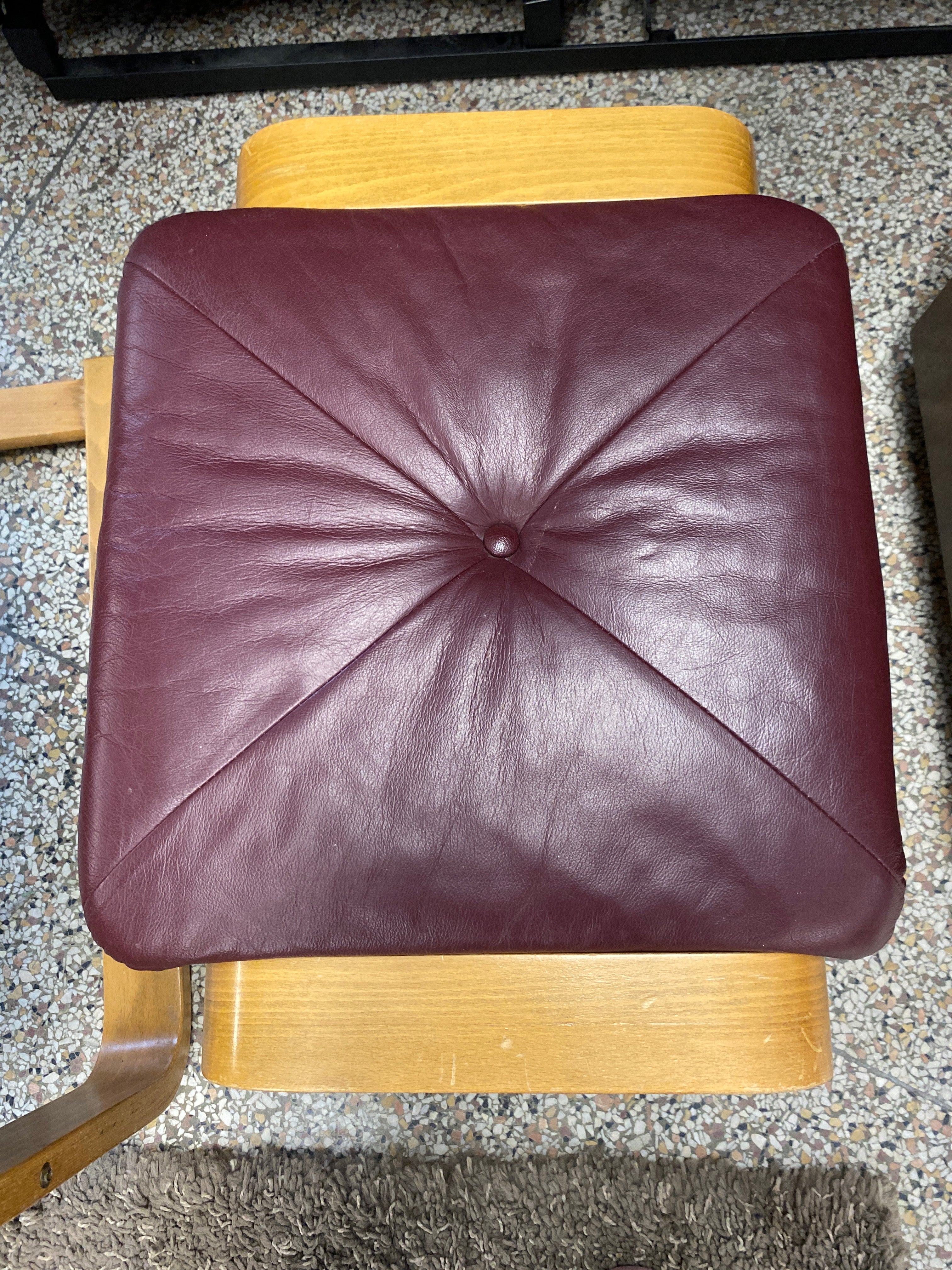 Burgundy chair + stool