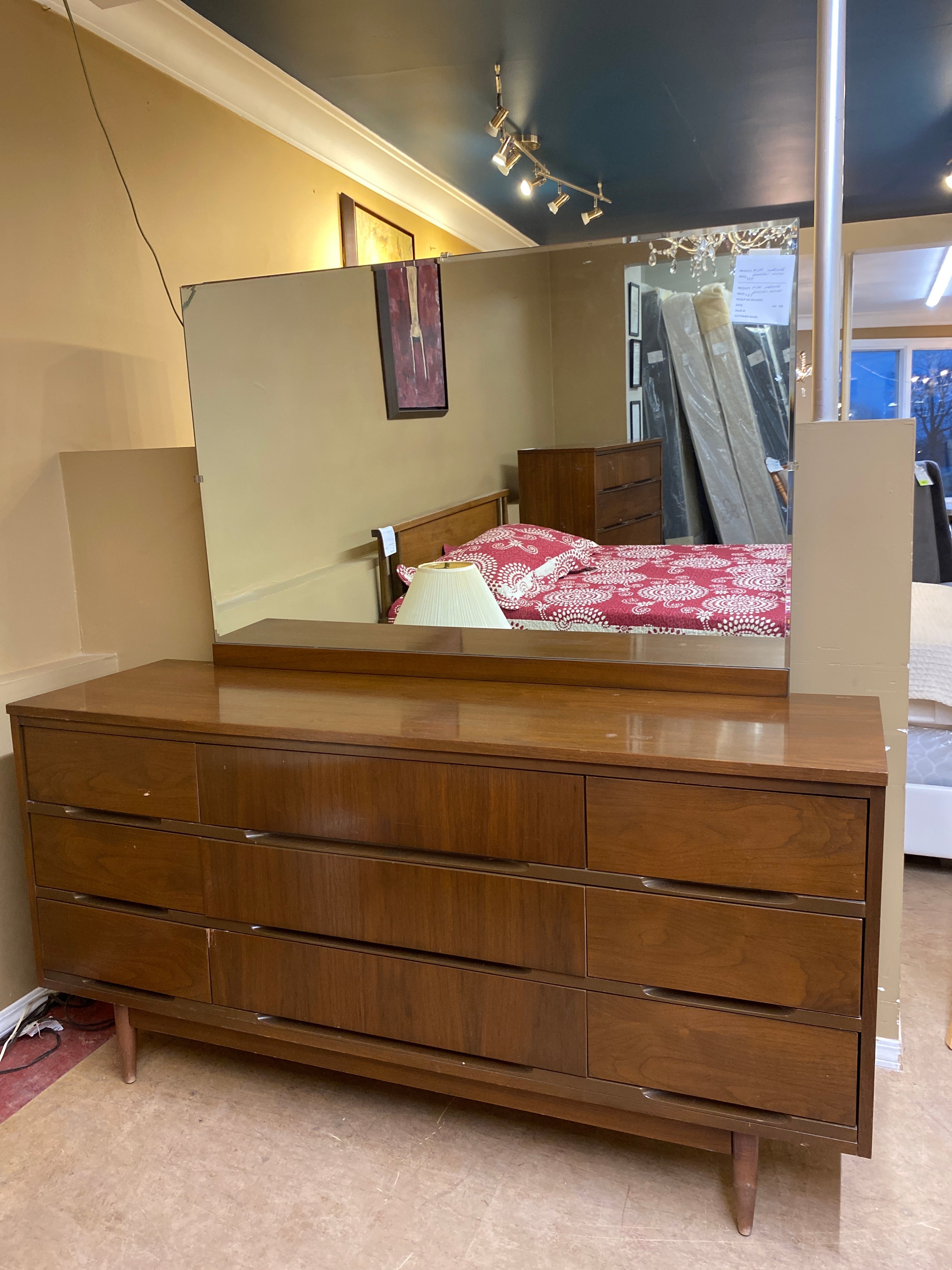 MCM walnut dresser / mirror