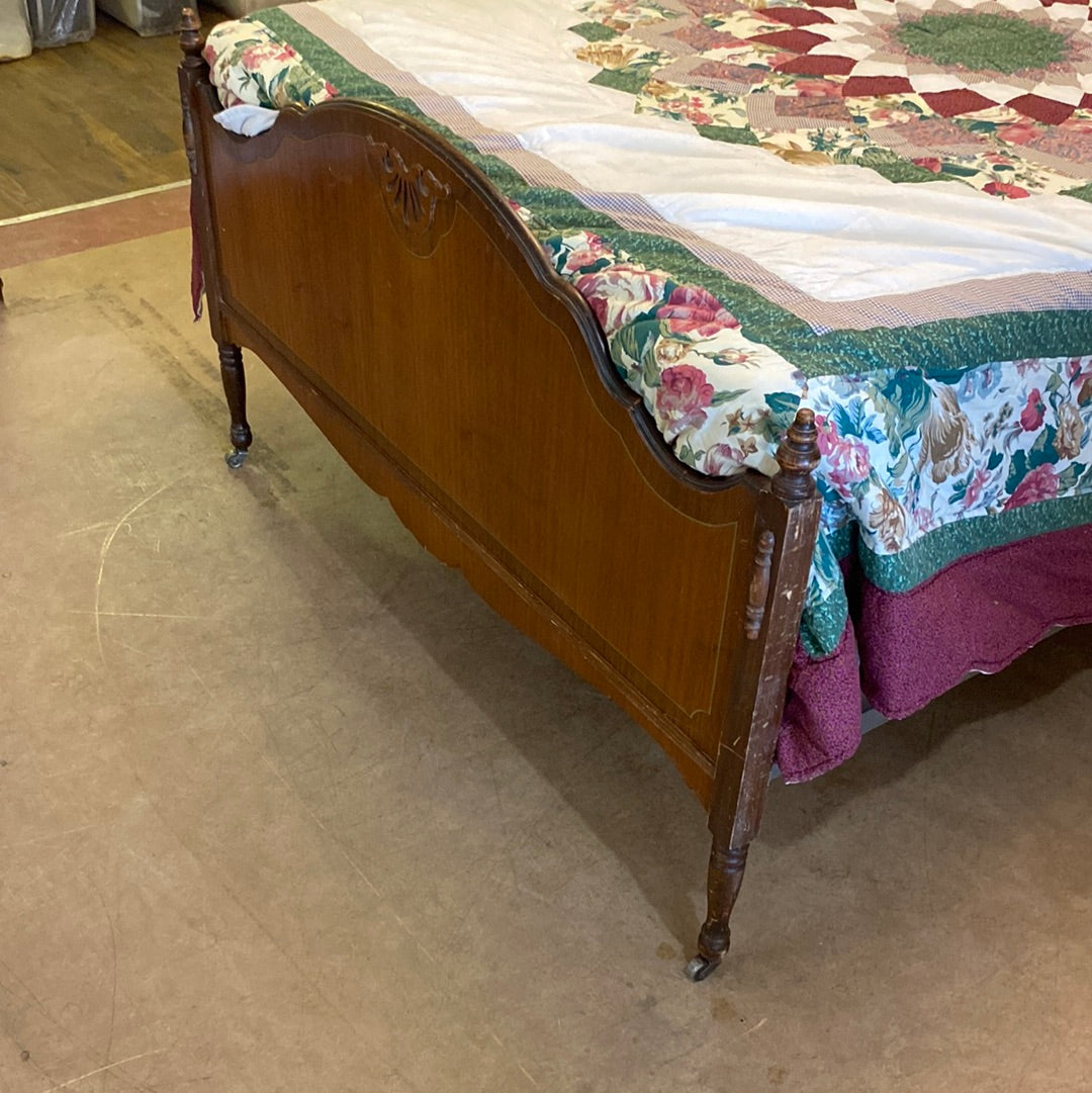 Antique D size bed with wheels