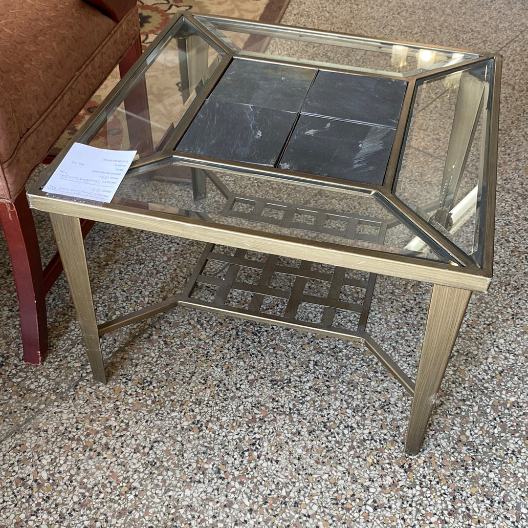 Stone glass insert side table