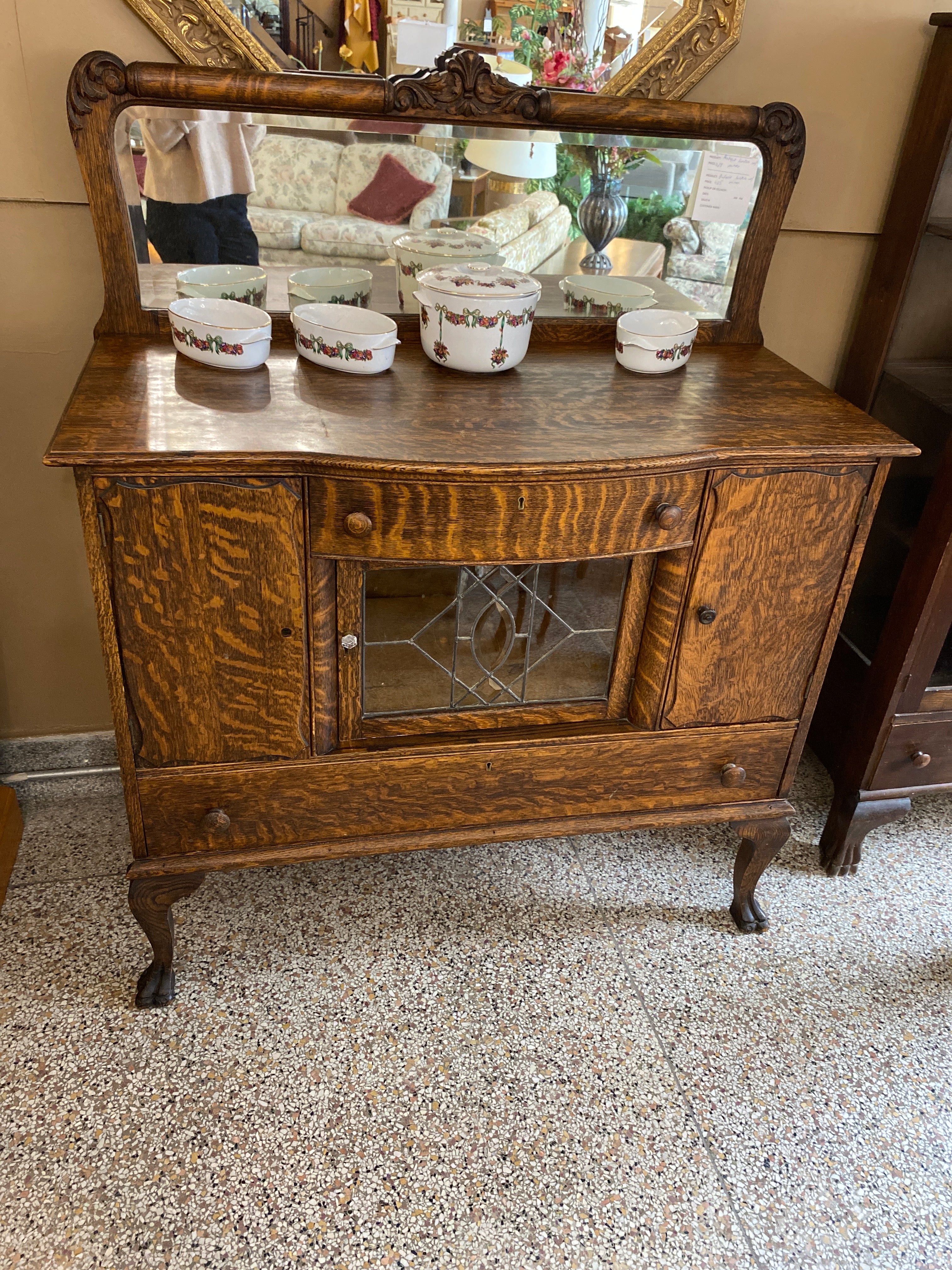 Antique hutch with mirror