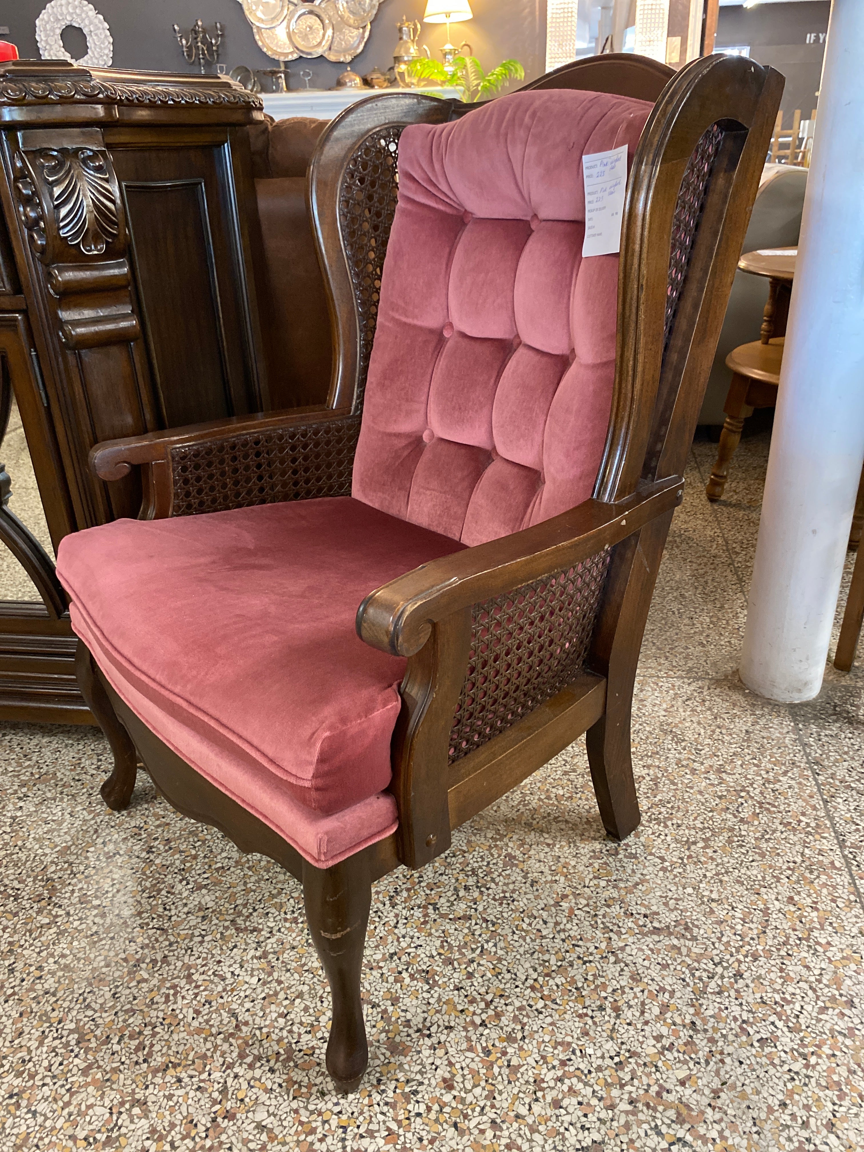 Pink wingback chair