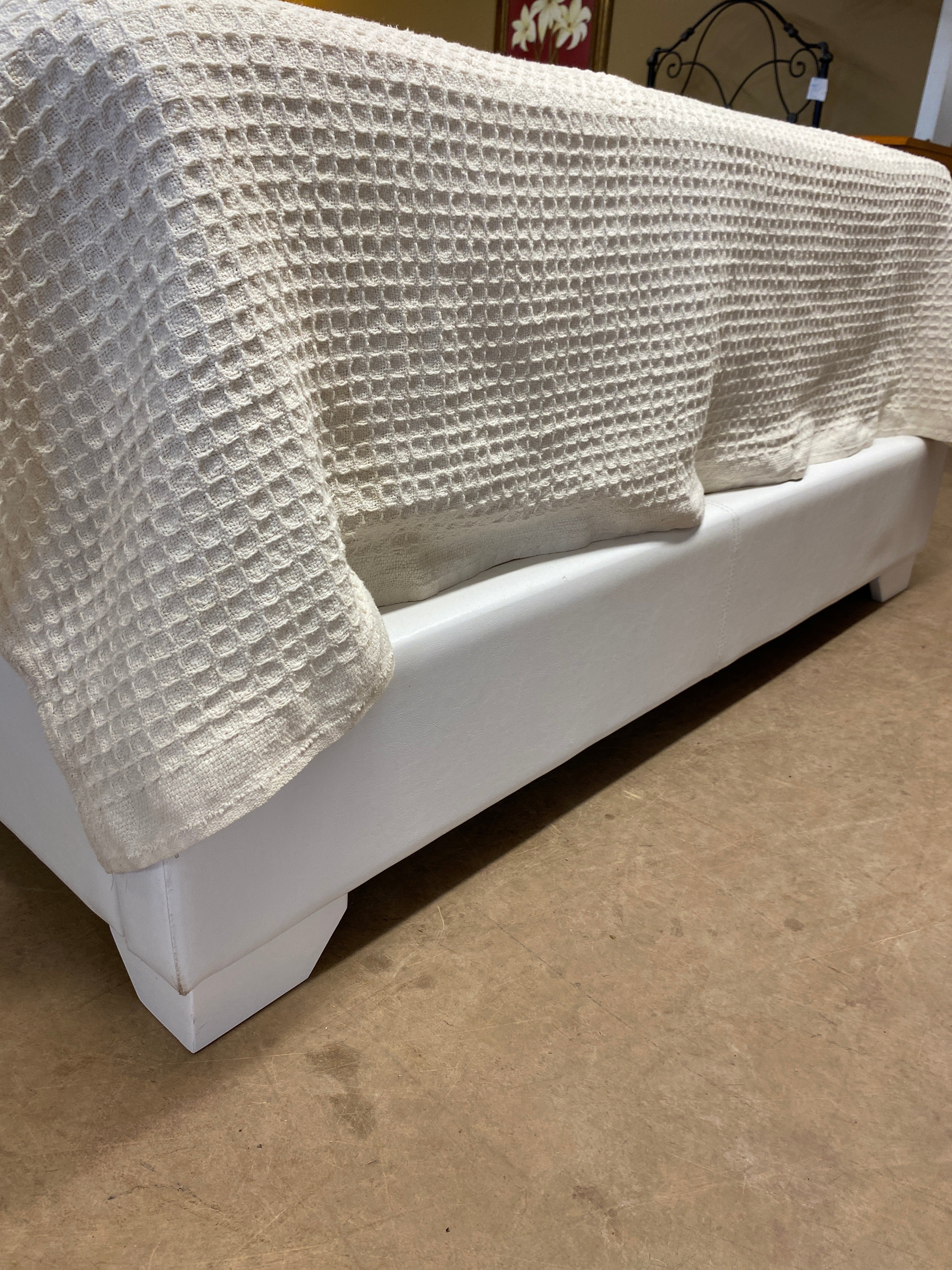 White leather Double bed frame