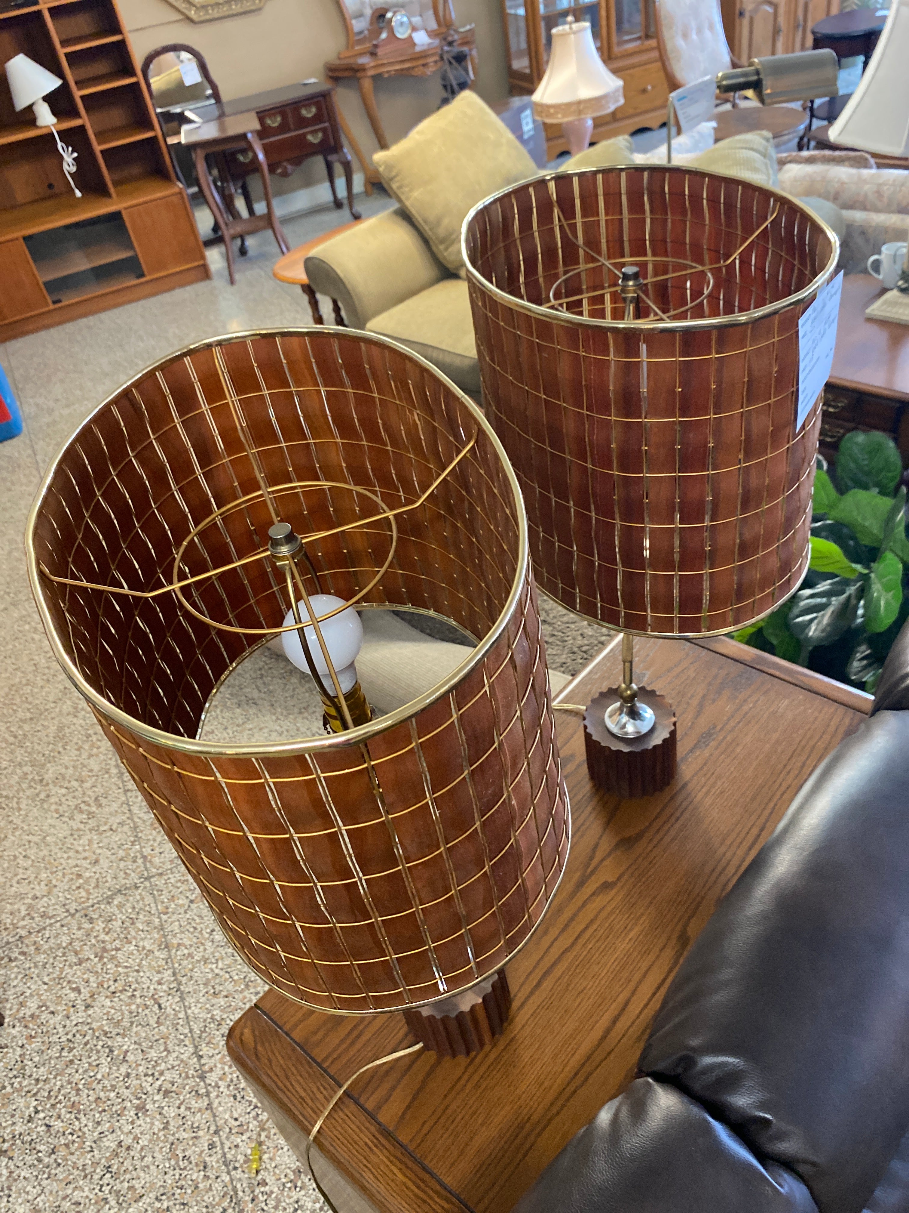 Pair of MCM teak table lamps