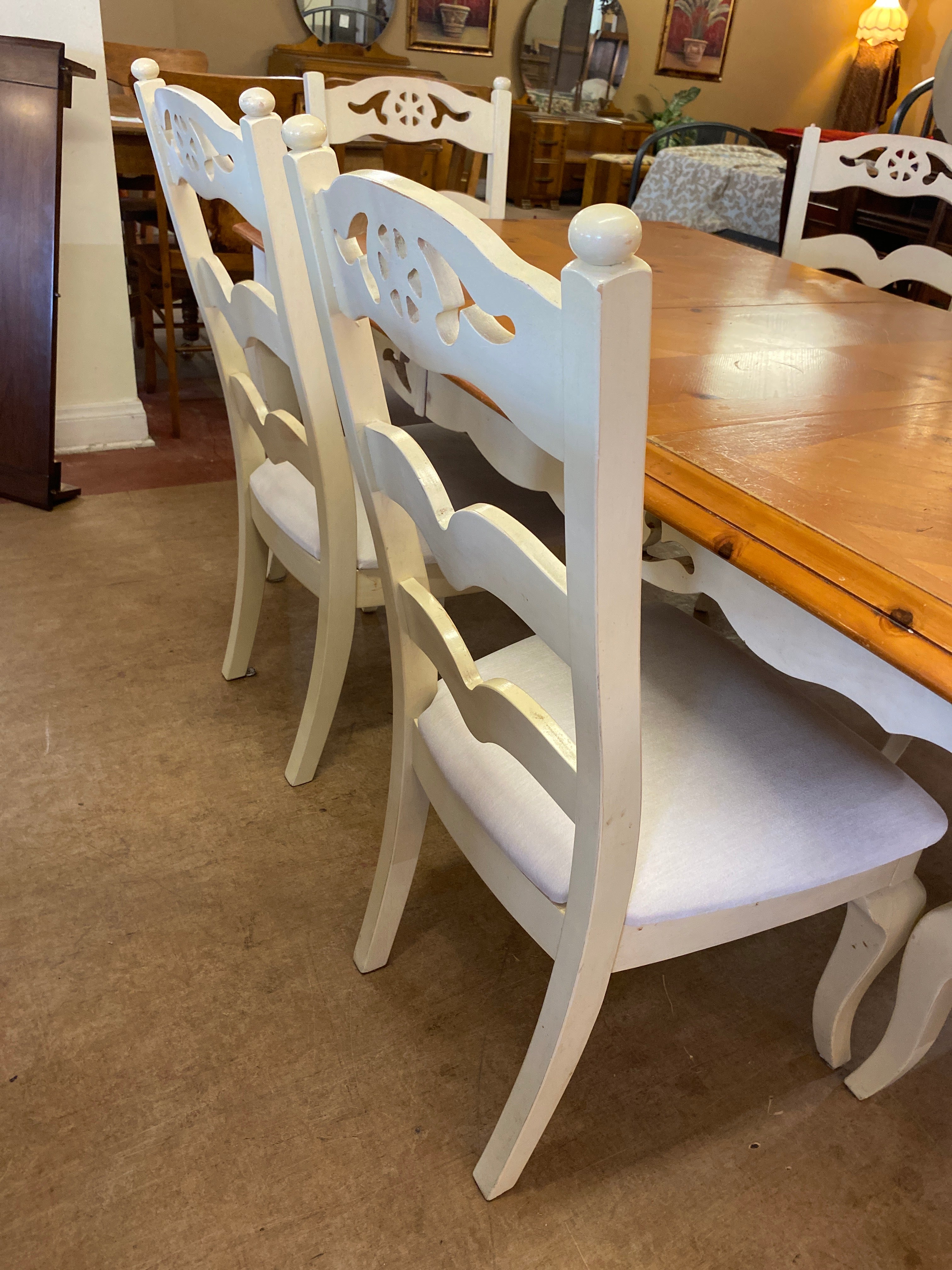 6 white chairs table and leaf