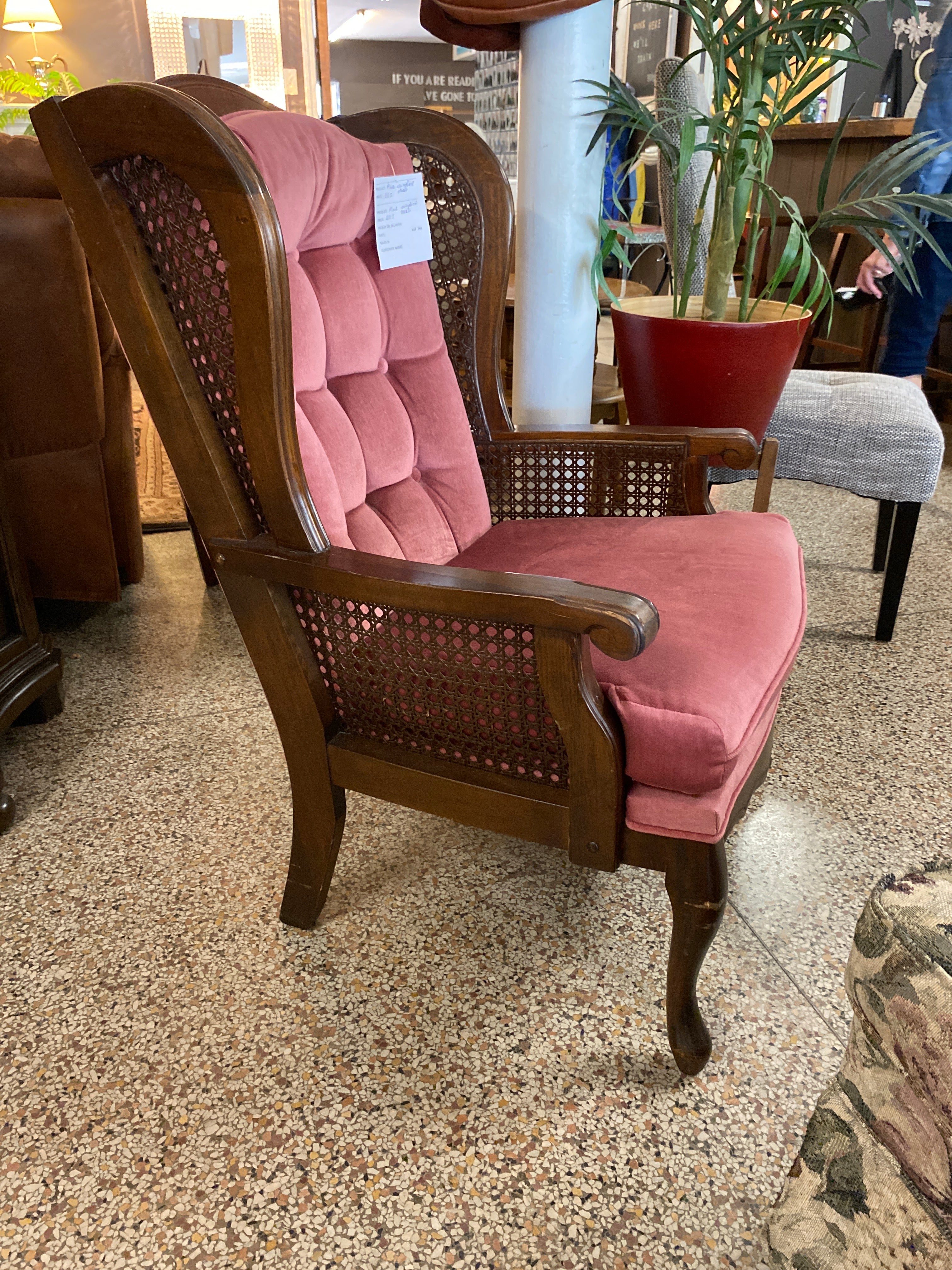 Pink wingback chair