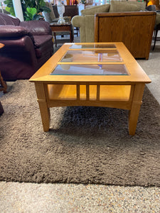 Wooden 3 piece glass coffee table