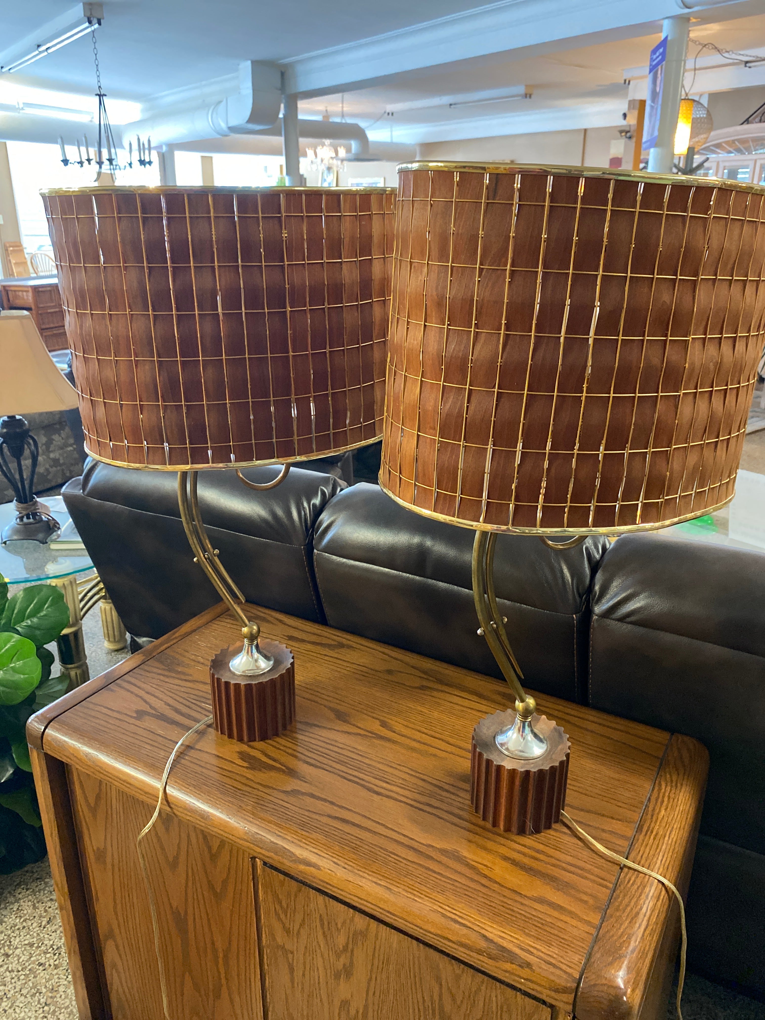 Pair of MCM teak table lamps