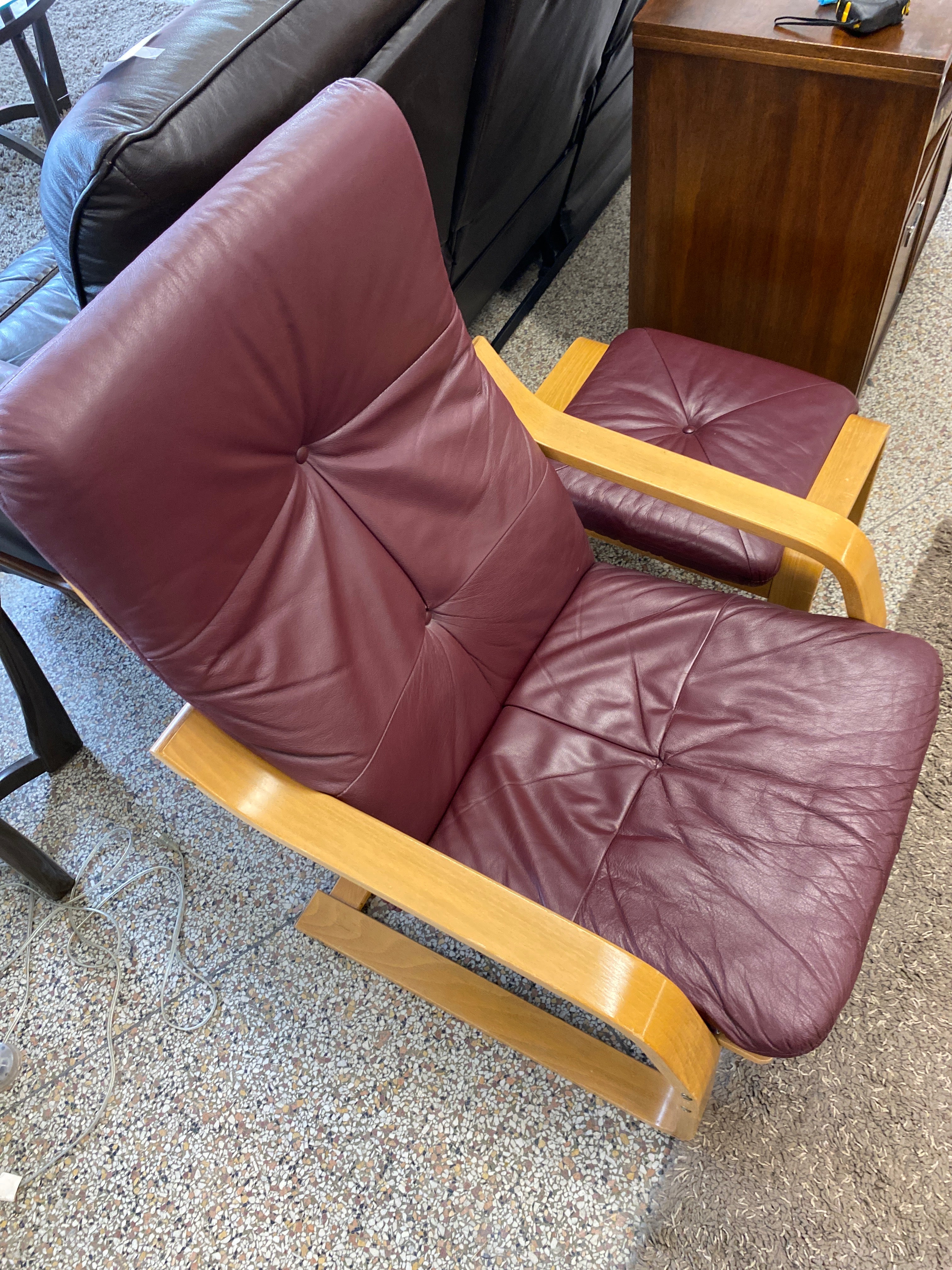 Burgundy chair + stool