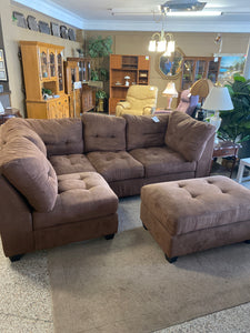 Brown sectional + ottoman