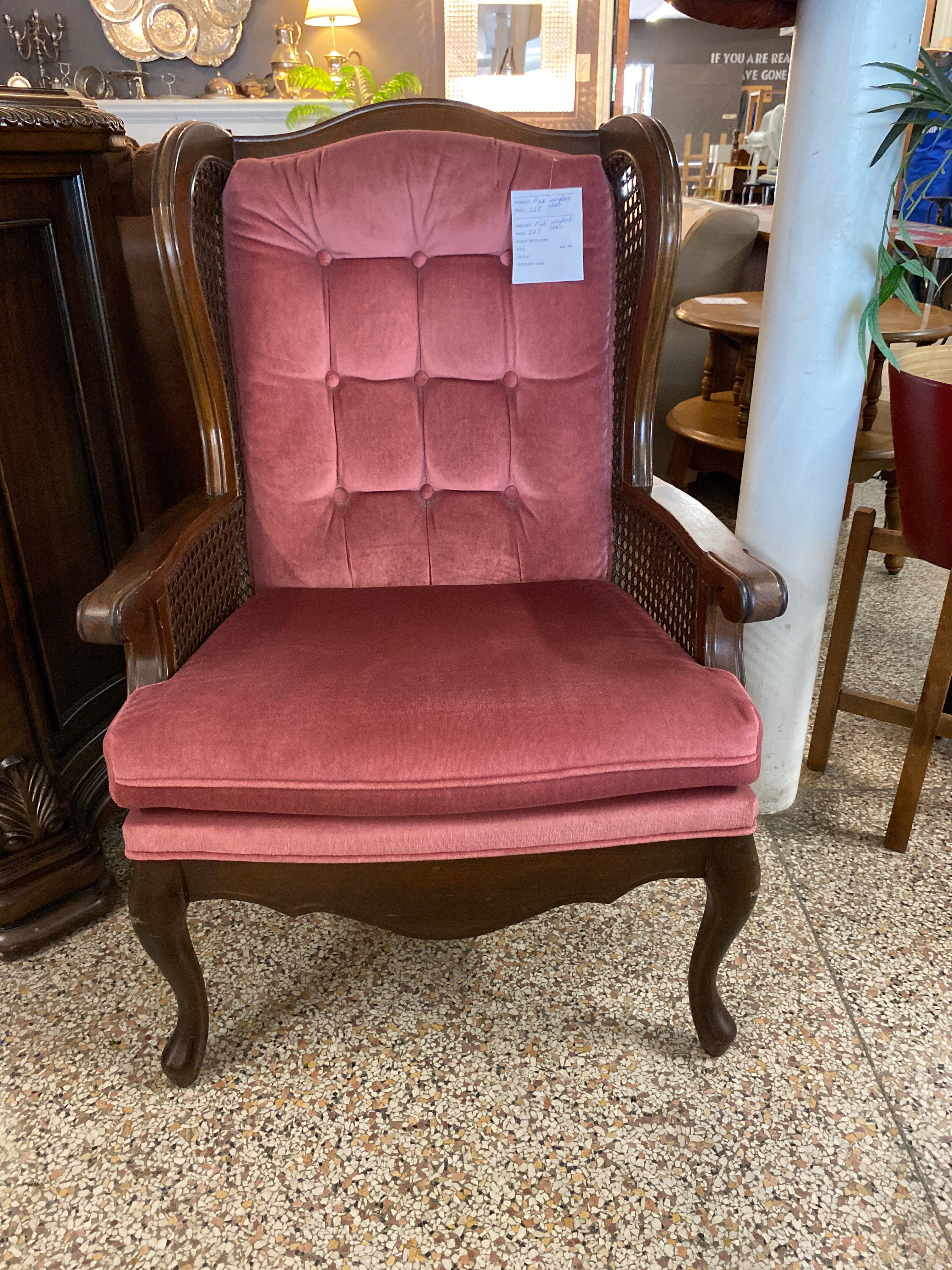 Pink wingback chair