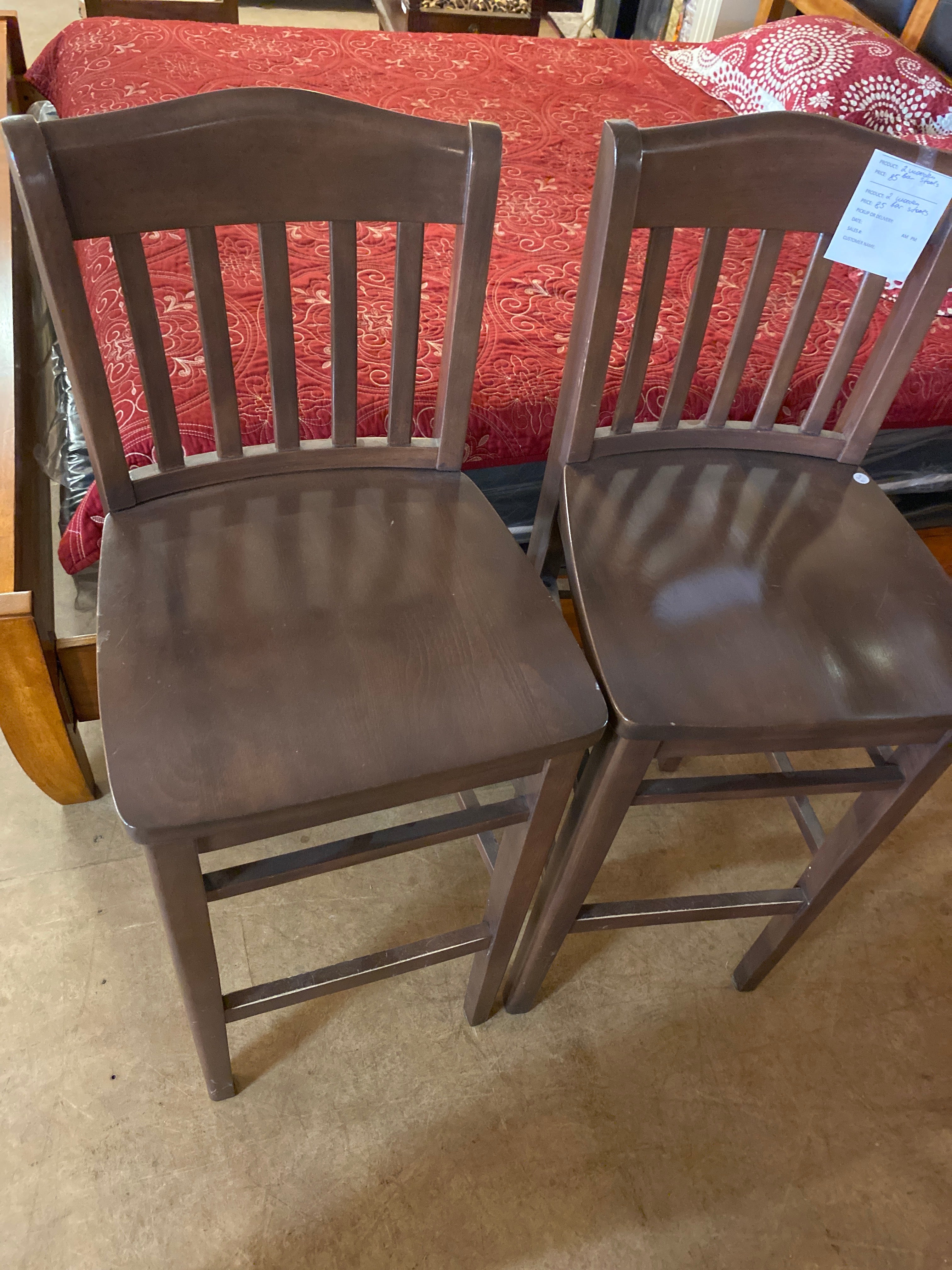 2 wooden bar stools