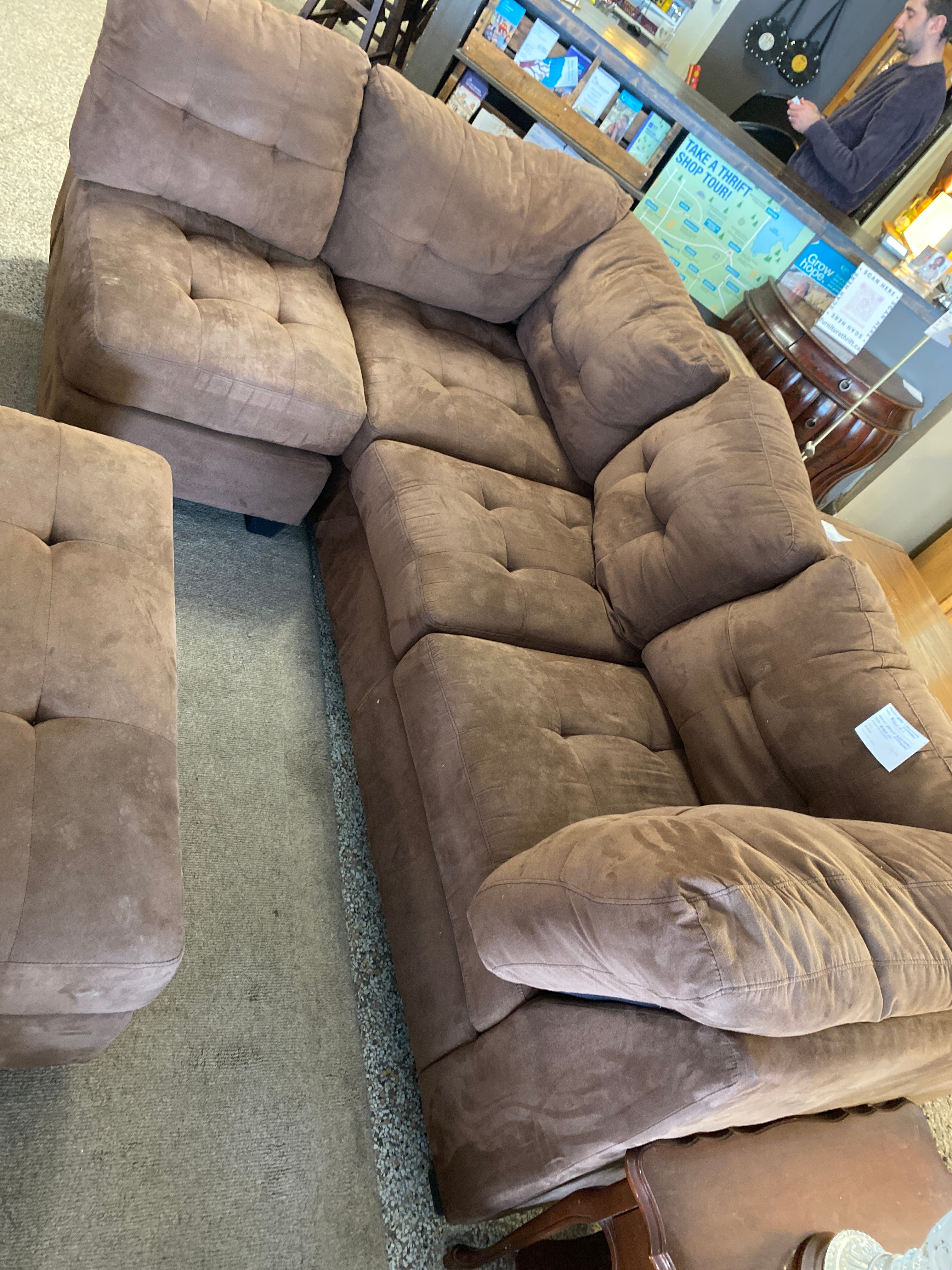 Brown sectional + ottoman