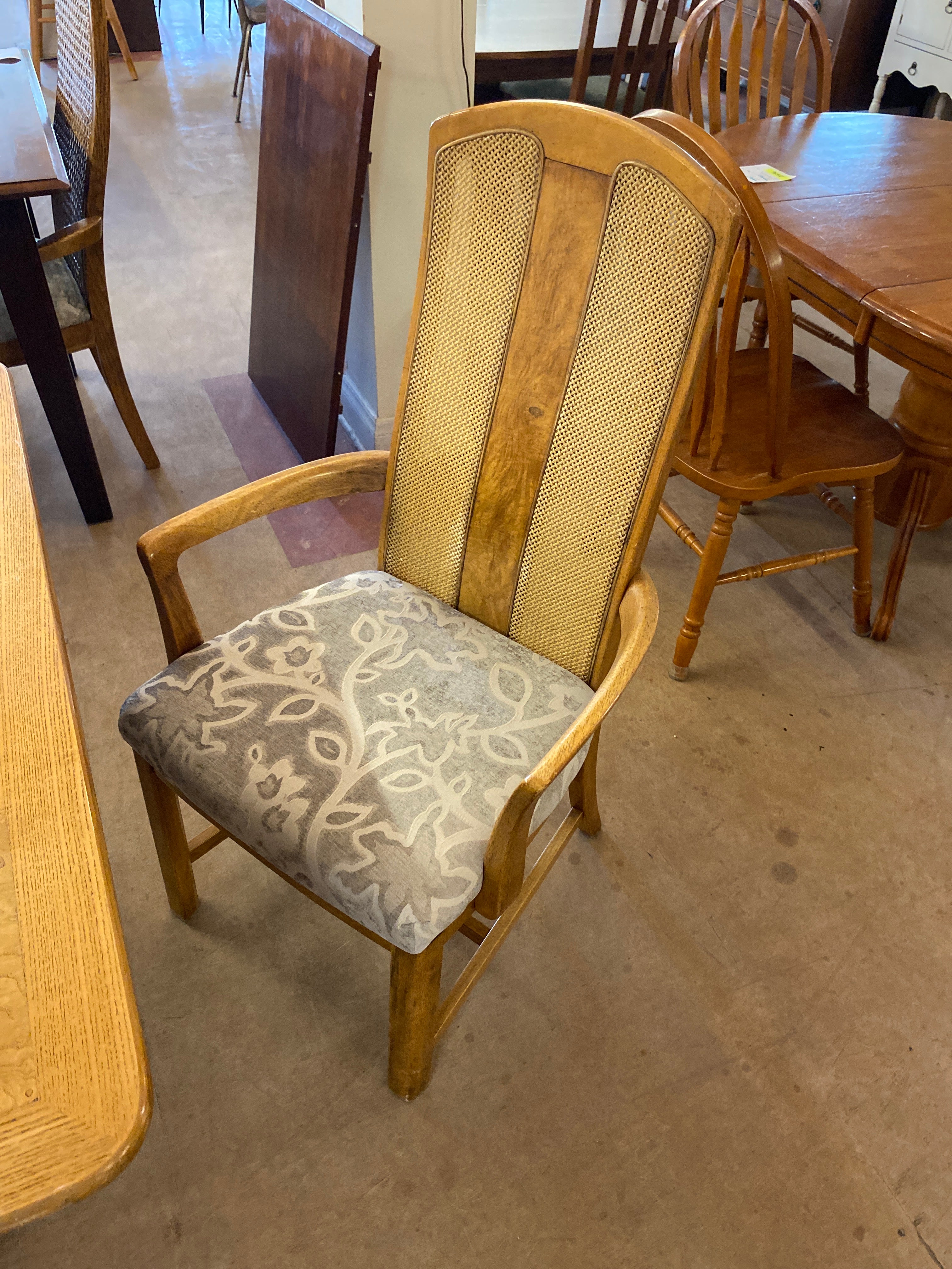 Bird’s eye maple and oak burl wood table 2 leaves and 6 chairs