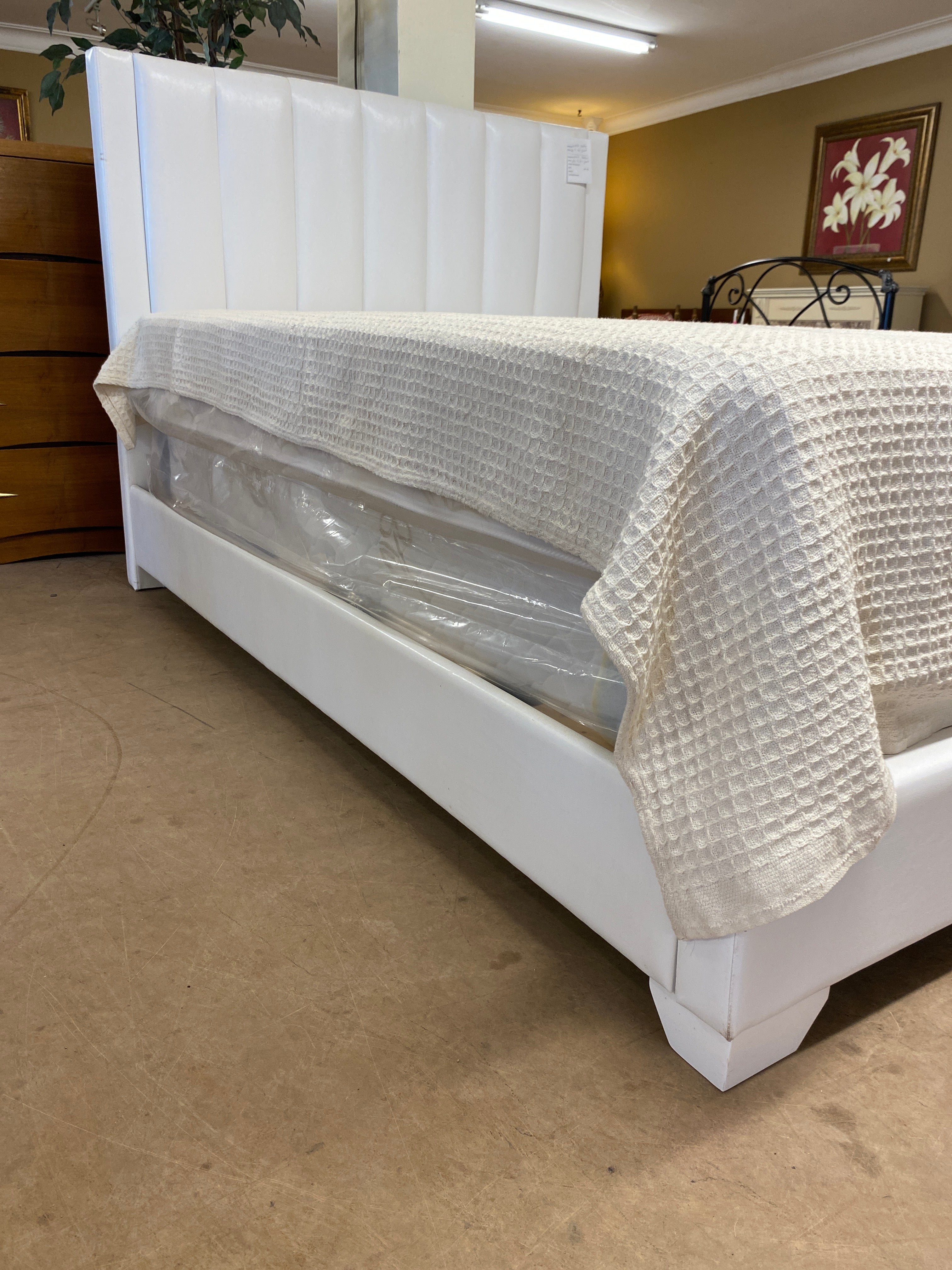 White leather Double bed frame