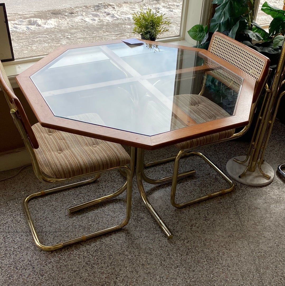 MCM Glass Top Table + 2 Chairs