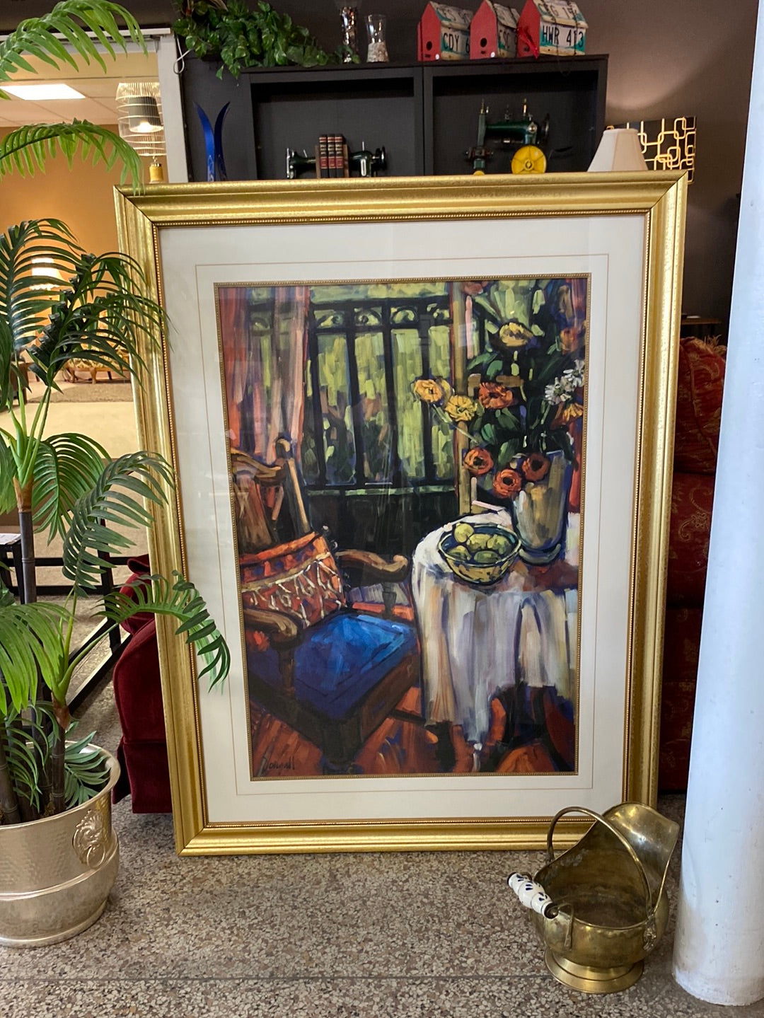 Vintage colourful picture in gold frame by Dongall