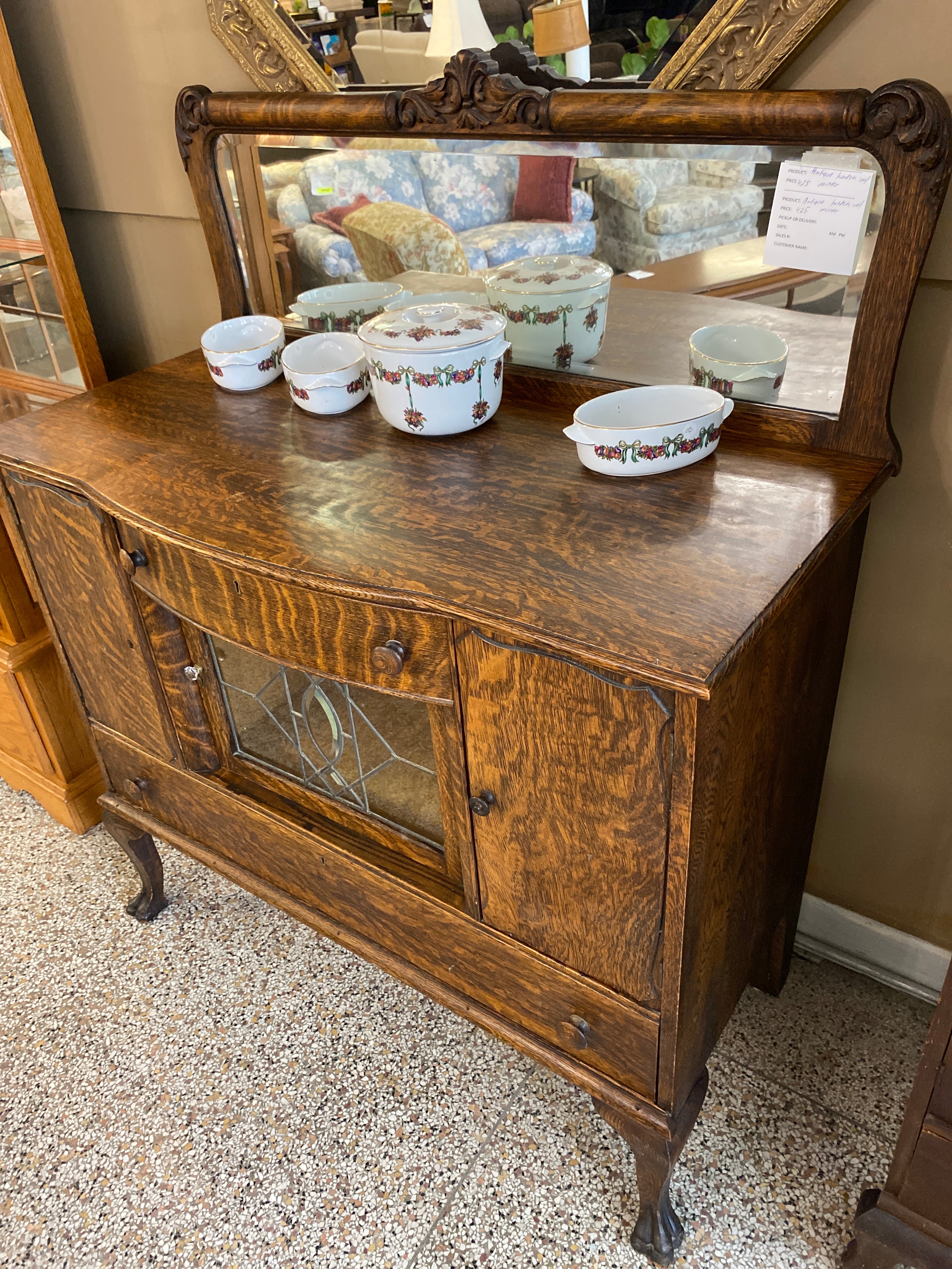 Antique hutch with mirror