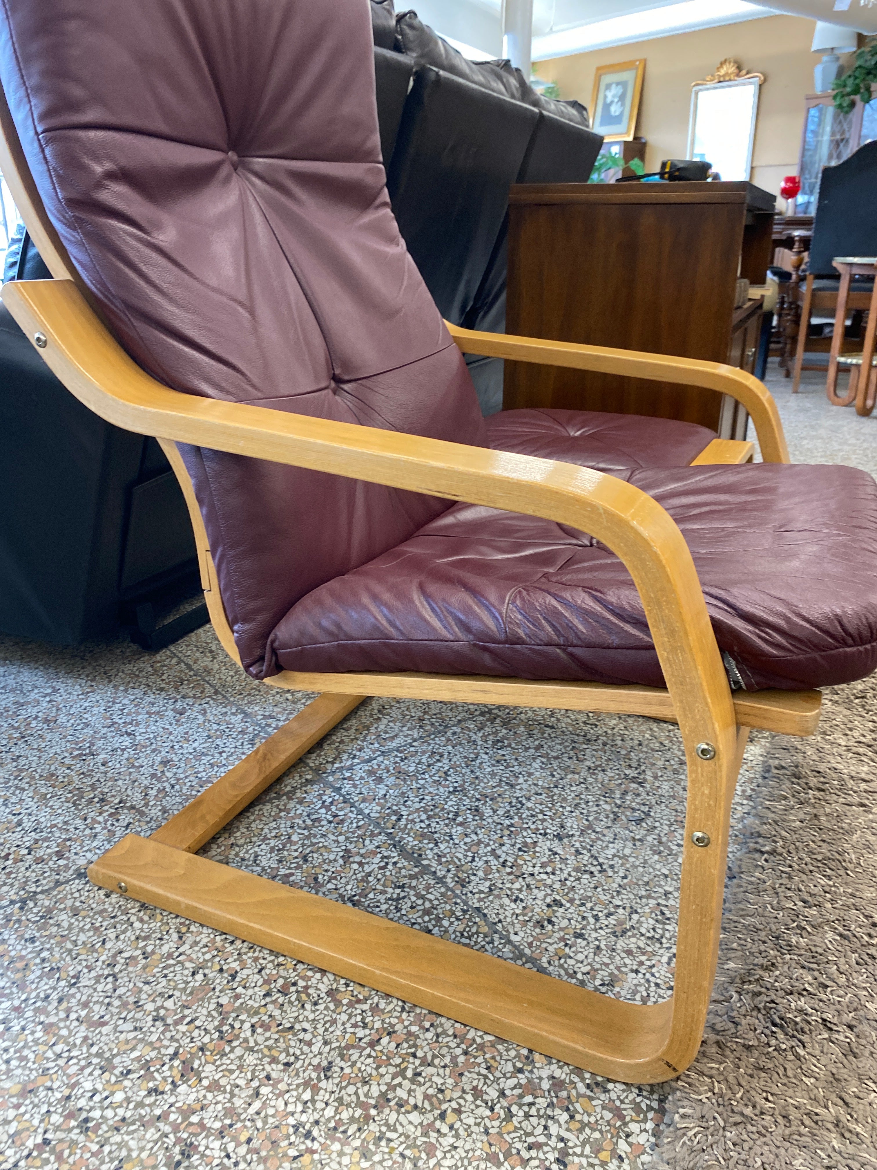 Burgundy chair + stool