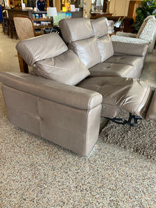 Taupe leather power reclining sofa