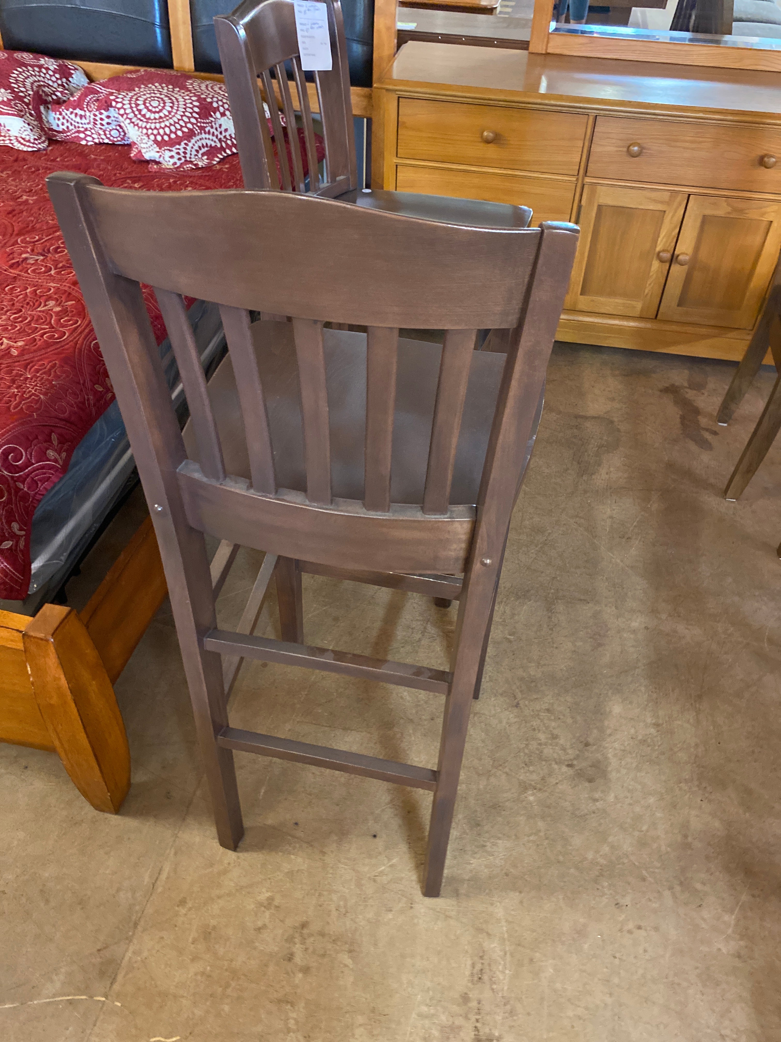 2 wooden bar stools